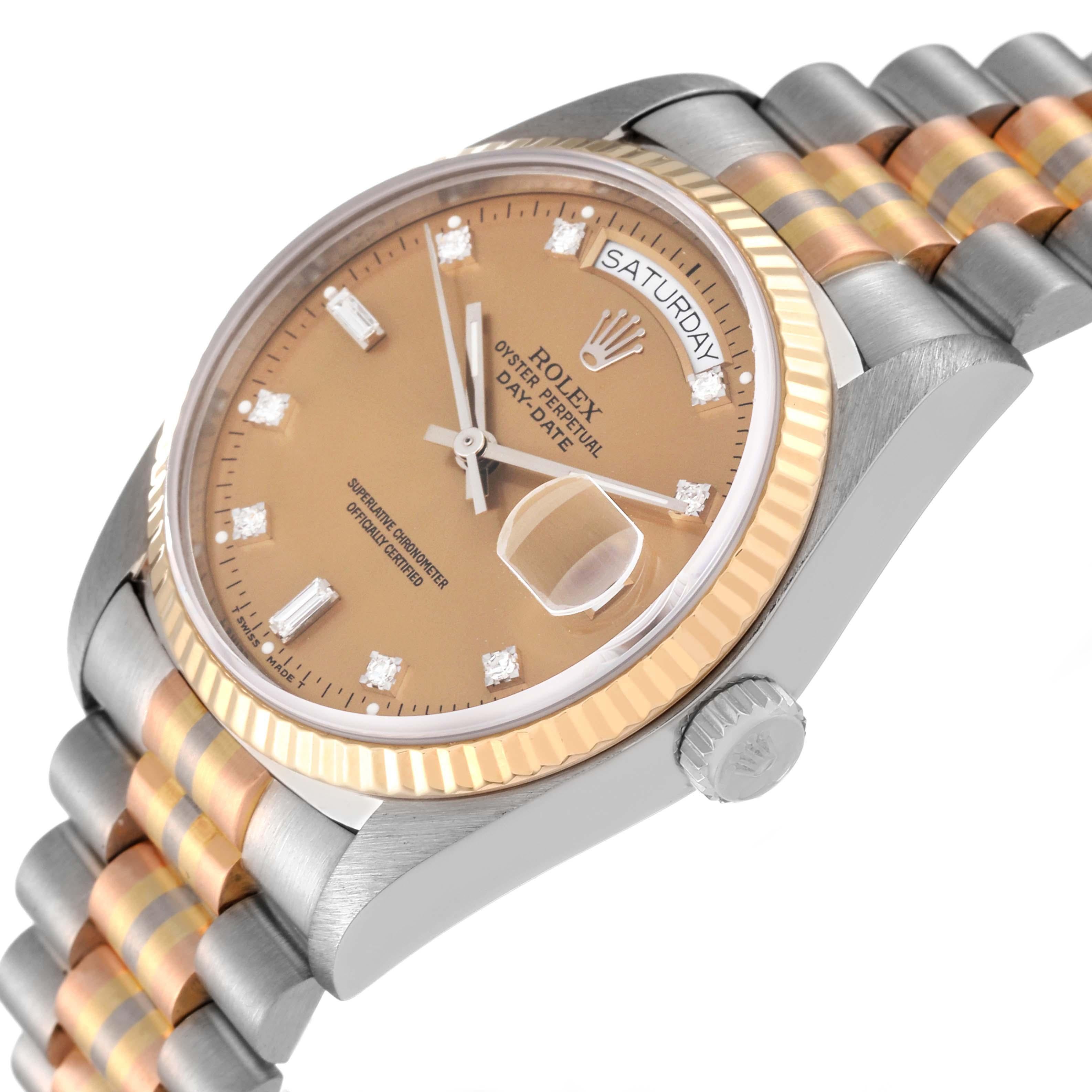 Rolex President Day-Date Tridor White Yellow Rose Gold Diamond Mens Watch 18039 en vente 1