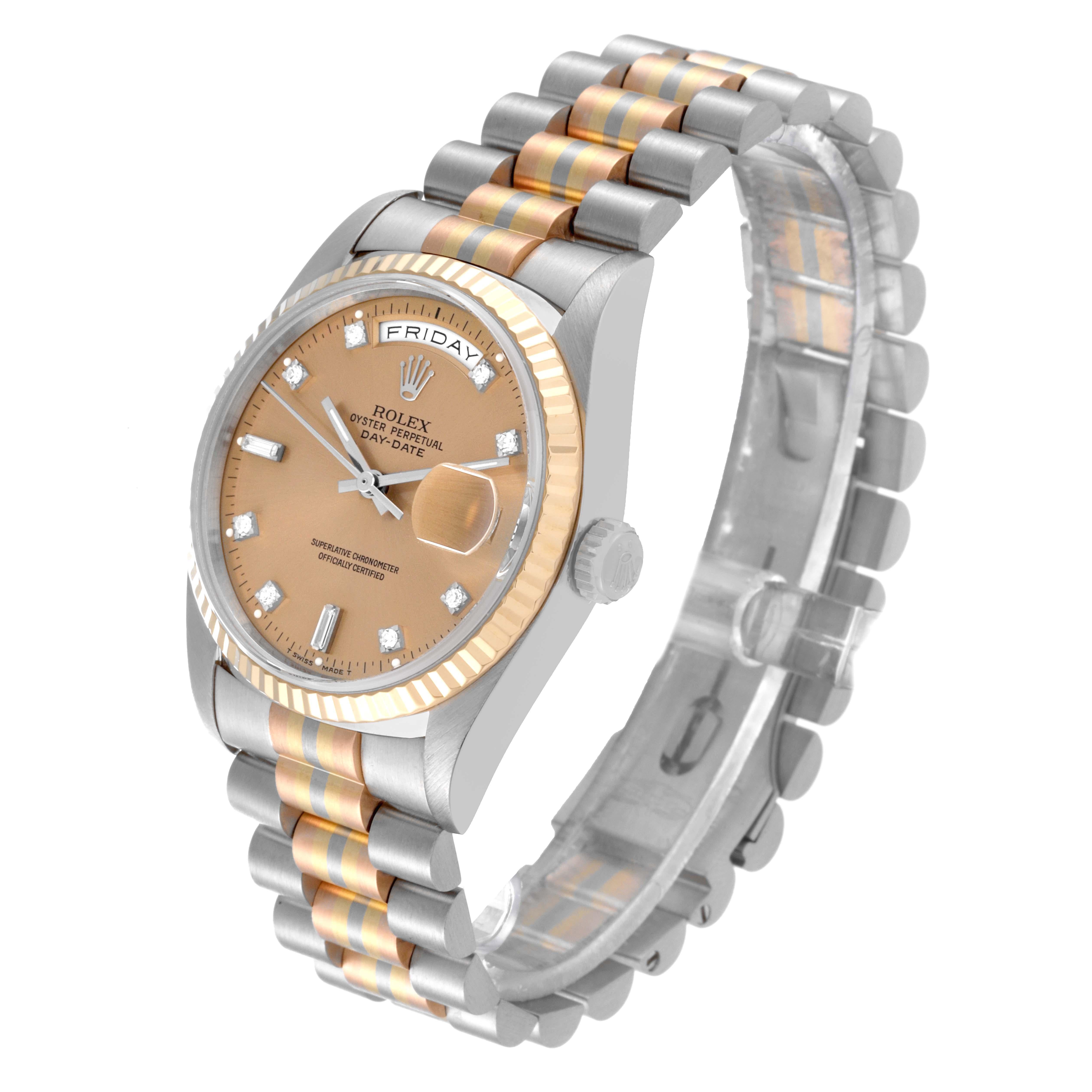 Rolex President Day-Date Tridor White Yellow Rose Gold Diamond Mens Watch 18239 For Sale 7