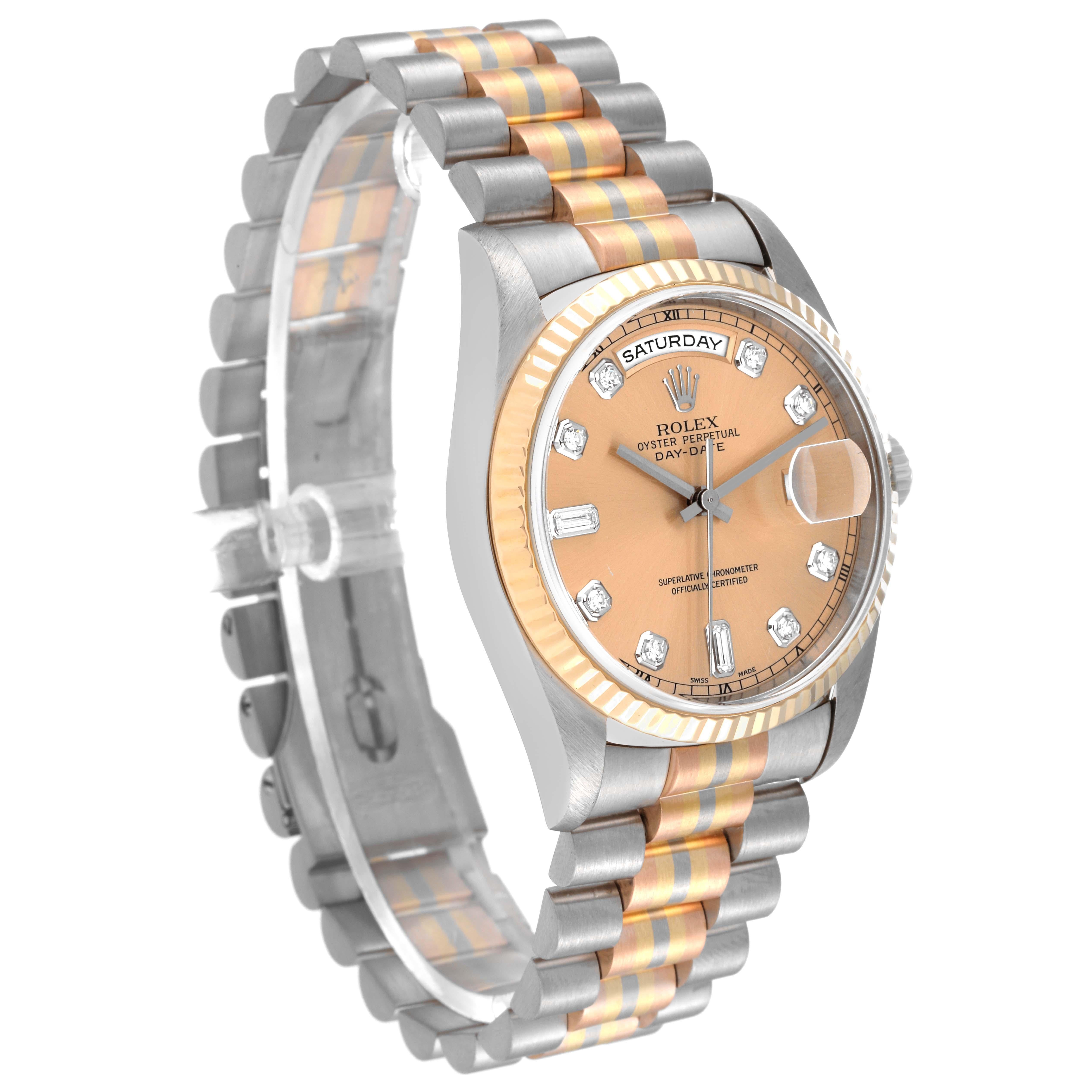 Rolex President Day-Date Tridor White Yellow Rose Gold Diamond Mens Watch 18239 In Excellent Condition For Sale In Atlanta, GA