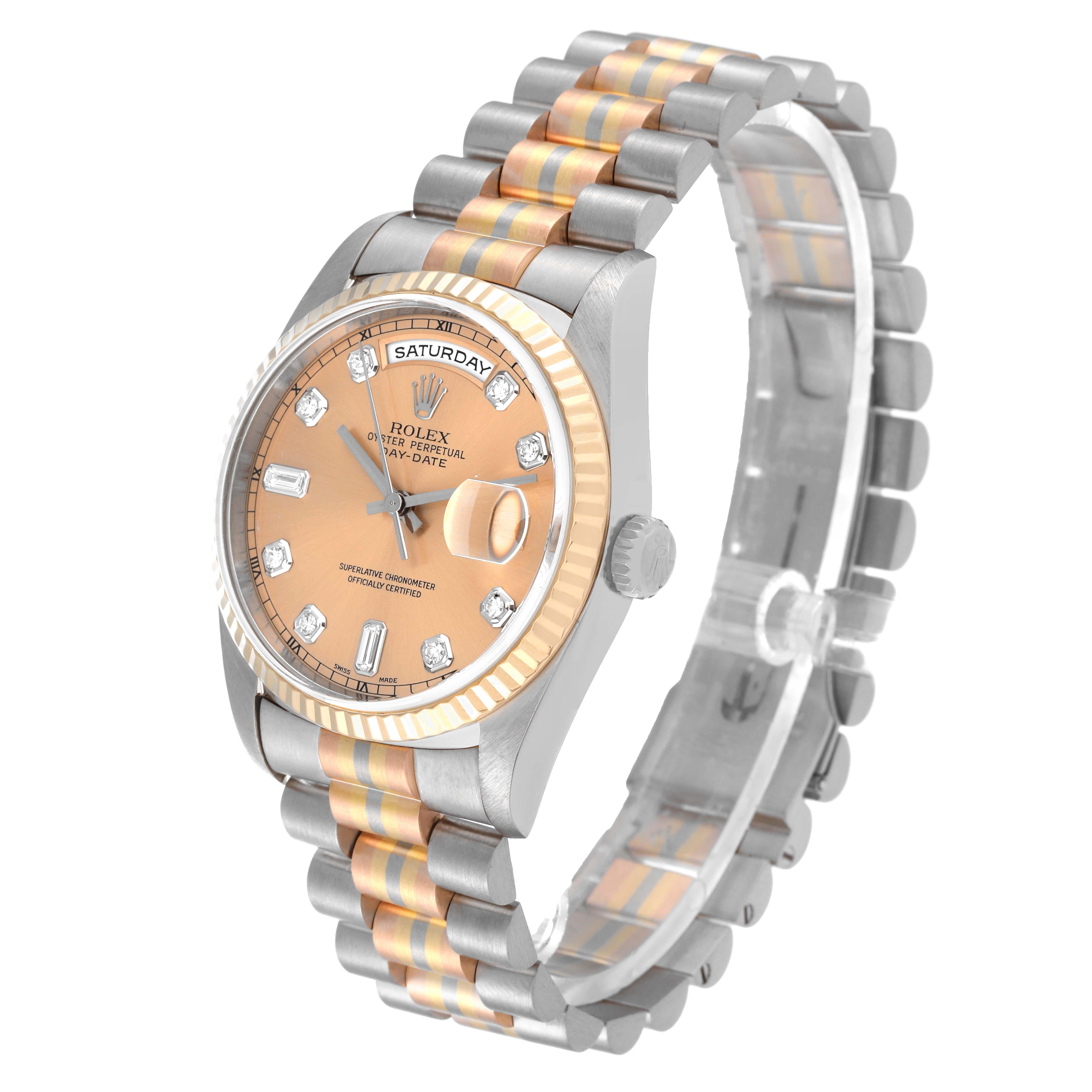 Rolex President Day-Date Tridor White Yellow Rose Gold Diamond Mens Watch 18239 Pour hommes en vente