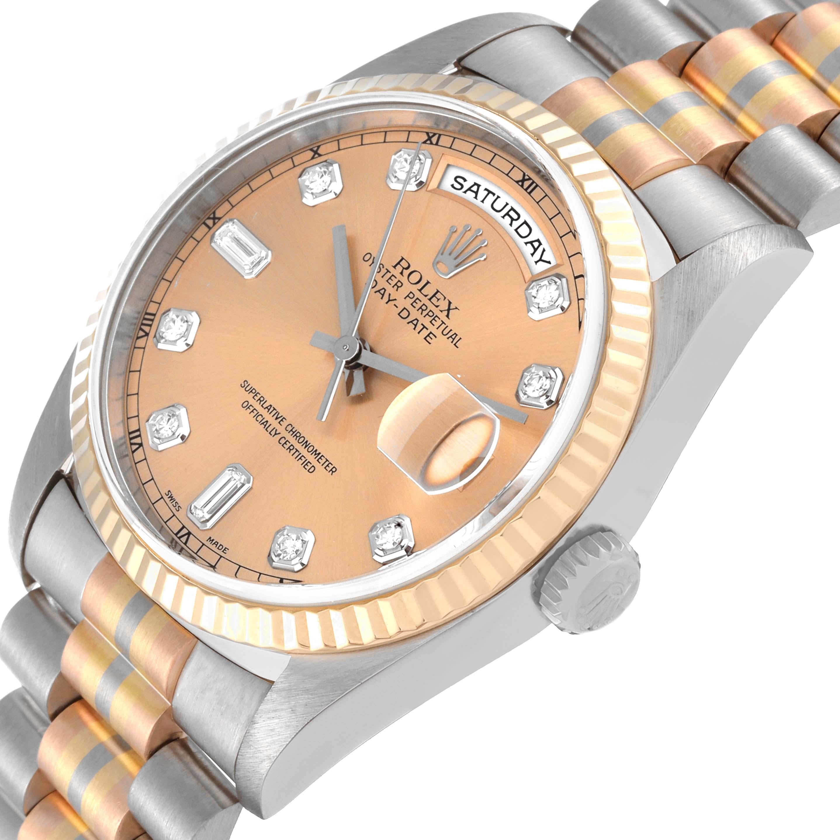 Rolex President Day-Date Tridor White Yellow Rose Gold Diamond Mens Watch 18239 en vente 1