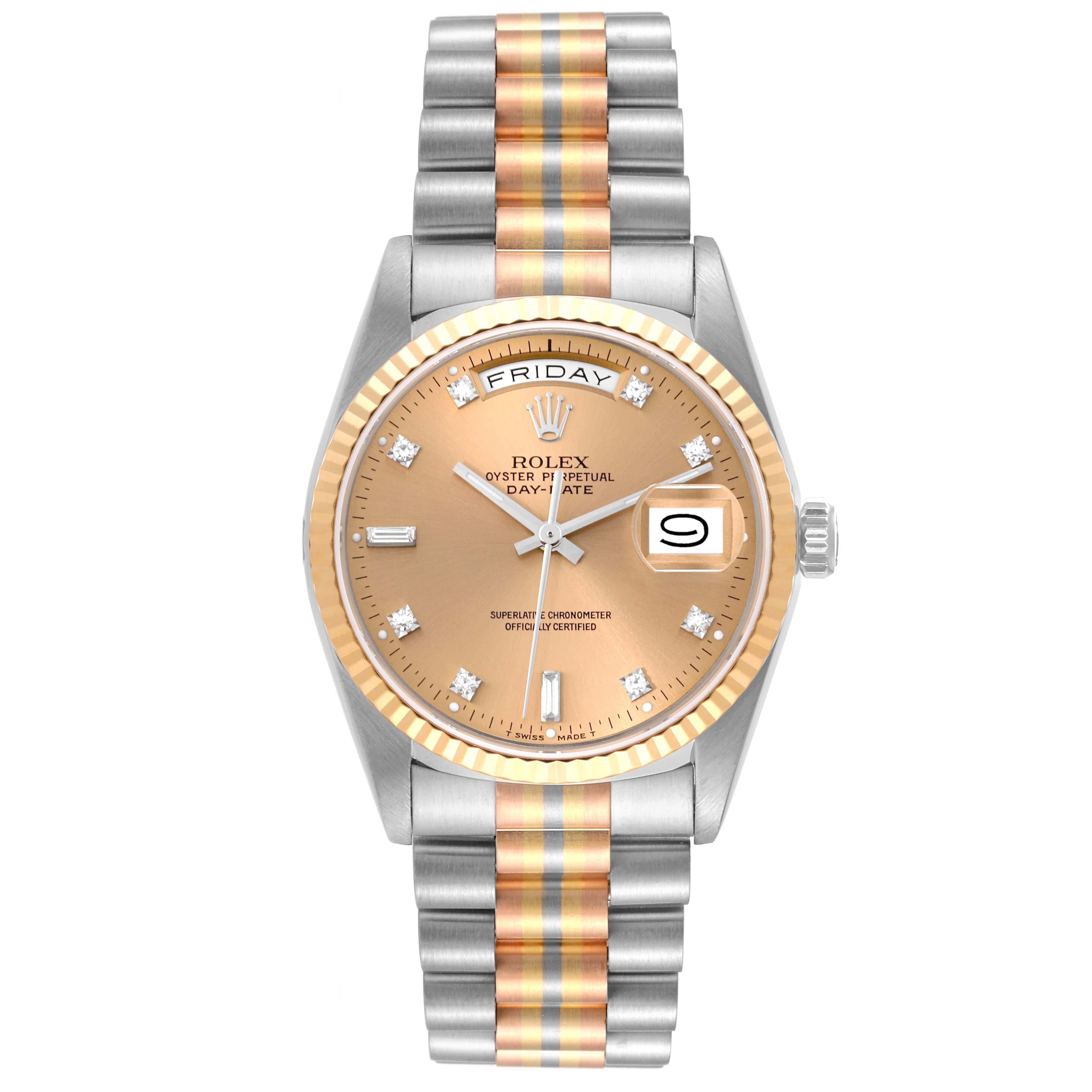 Rolex President Day-Date Tridor White Yellow Rose Gold Diamond Mens Watch 18239 For Sale 1