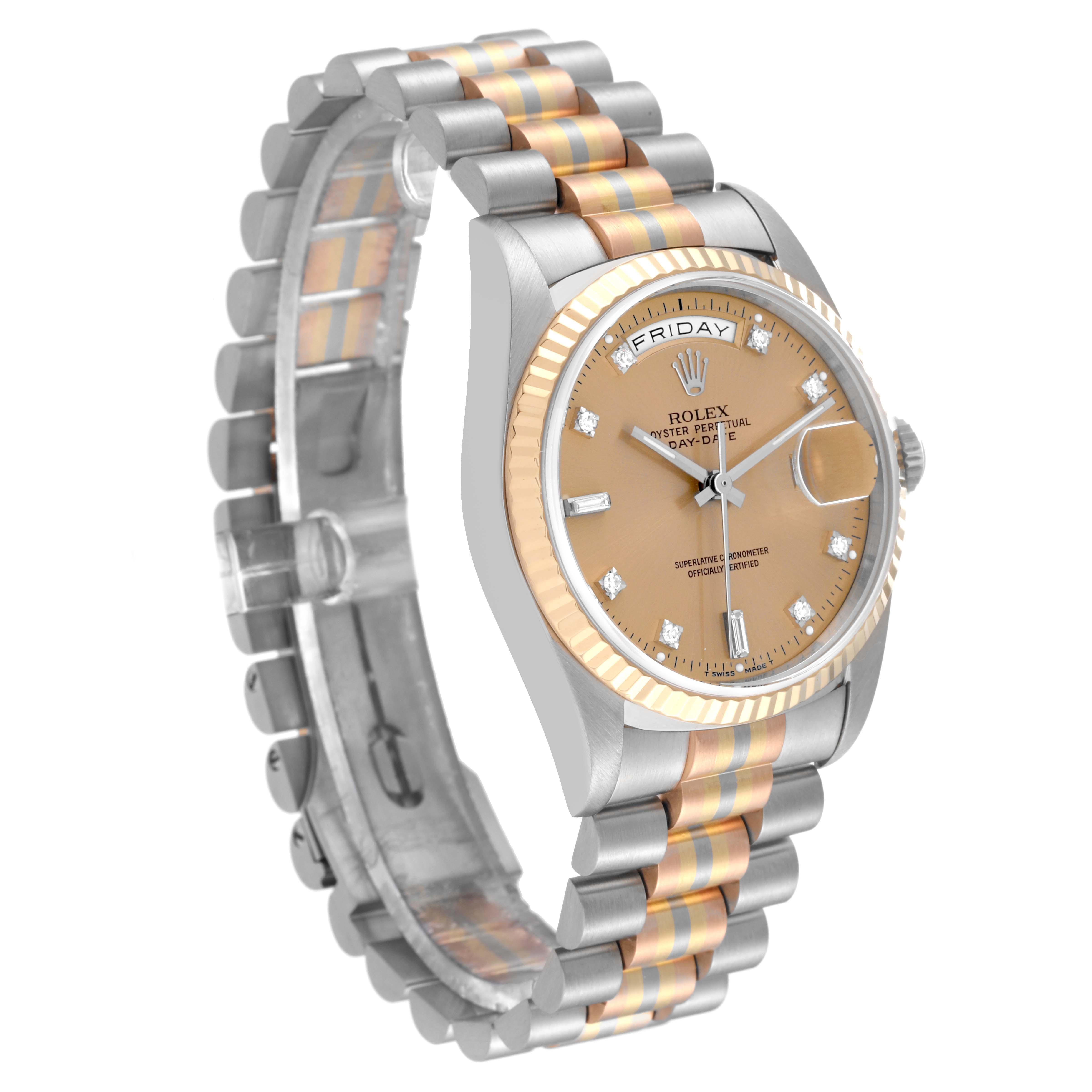 Rolex President Day-Date Tridor White Yellow Rose Gold Diamond Mens Watch 18239 For Sale 4