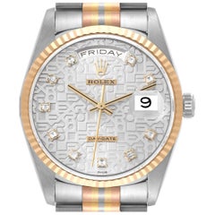 Rolex President Day-Date Tridor White Yellow Rose Gold Diamond Mens Watch 18239