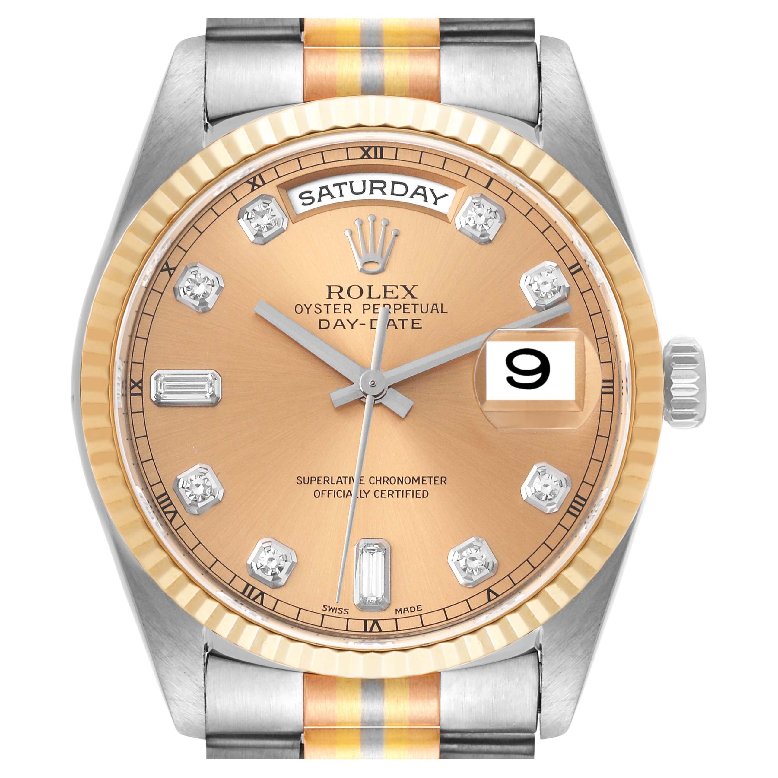 Rolex President Day-Date Tridor White Yellow Rose Gold Diamond Mens Watch  18239 En vente sur 1stDibs