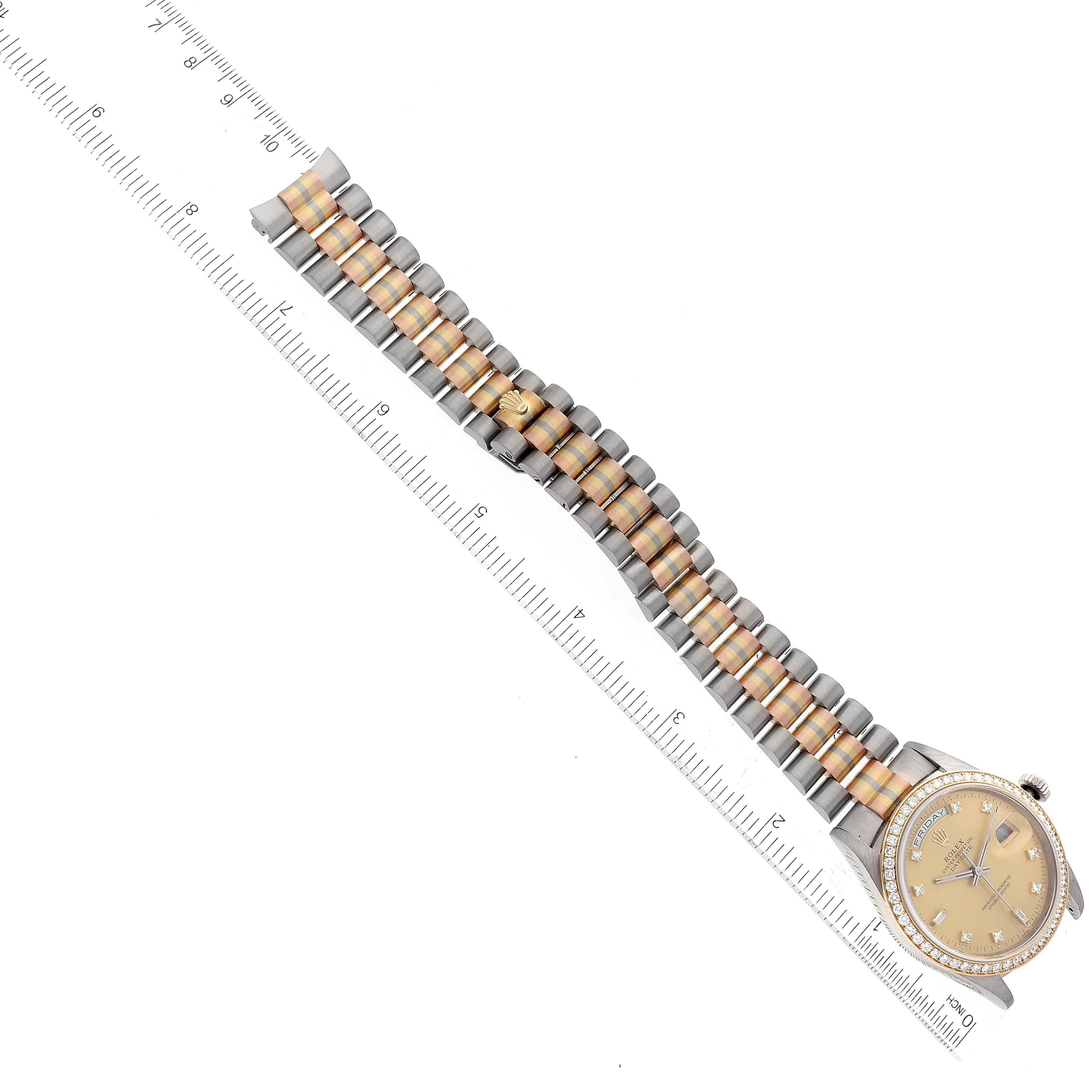 Rolex President Day-Date Tridor White Yellow Rose Gold Diamond Mens Watch 18349 For Sale 3