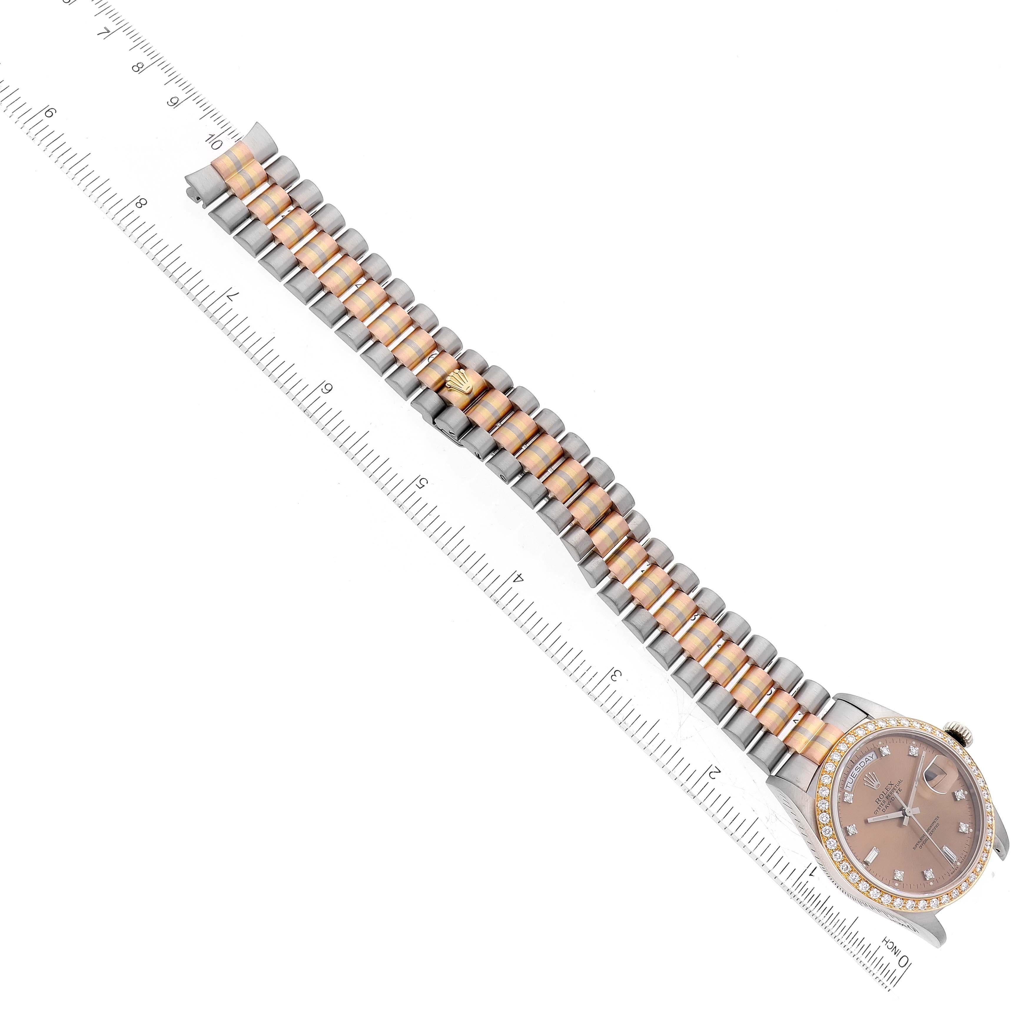 Rolex President Day-Date Tridor White Yellow Rose Gold Diamond Mens Watch 18349 For Sale 4