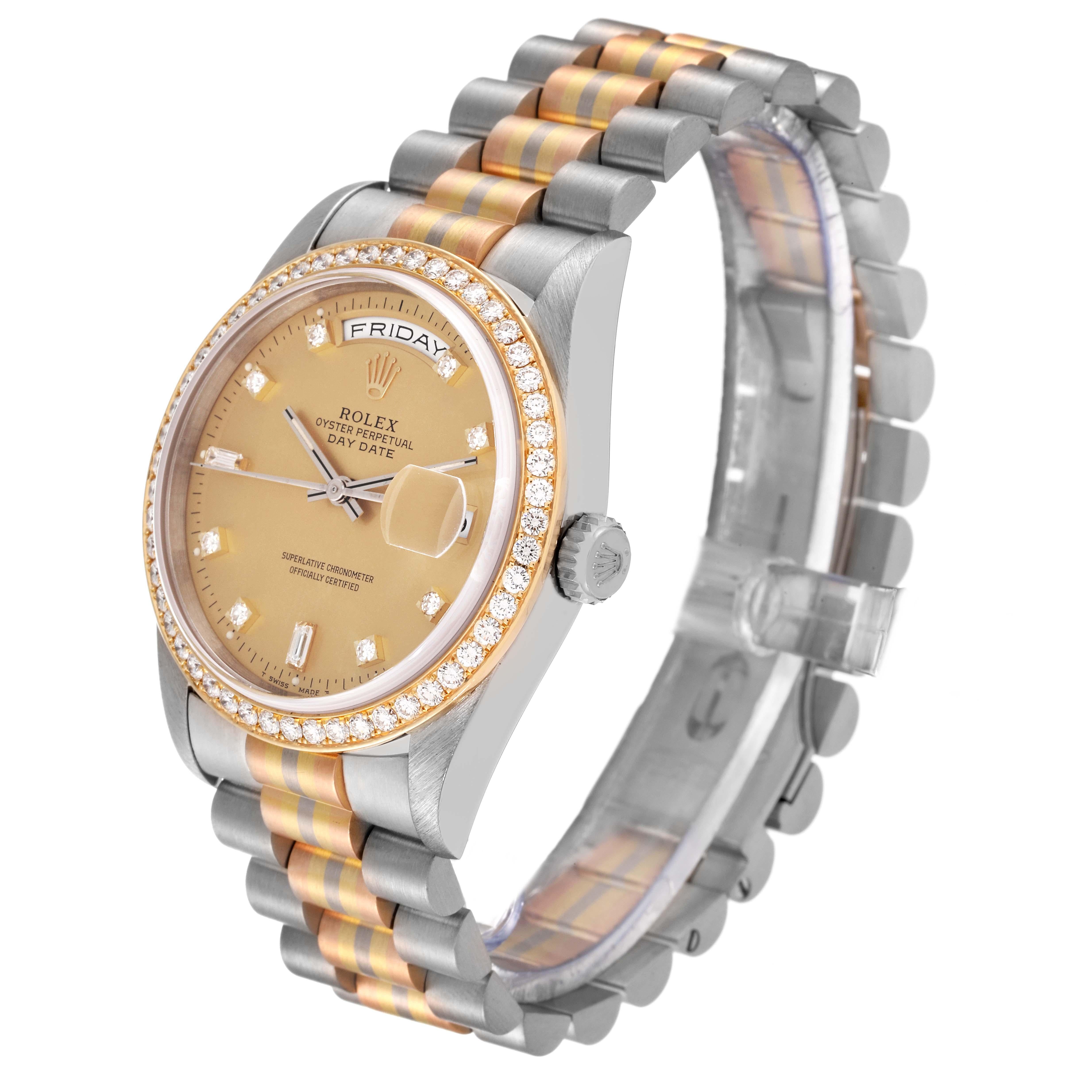 Rolex President Day-Date Tridor White Yellow Rose Gold Diamond Mens Watch 18349 Pour hommes en vente