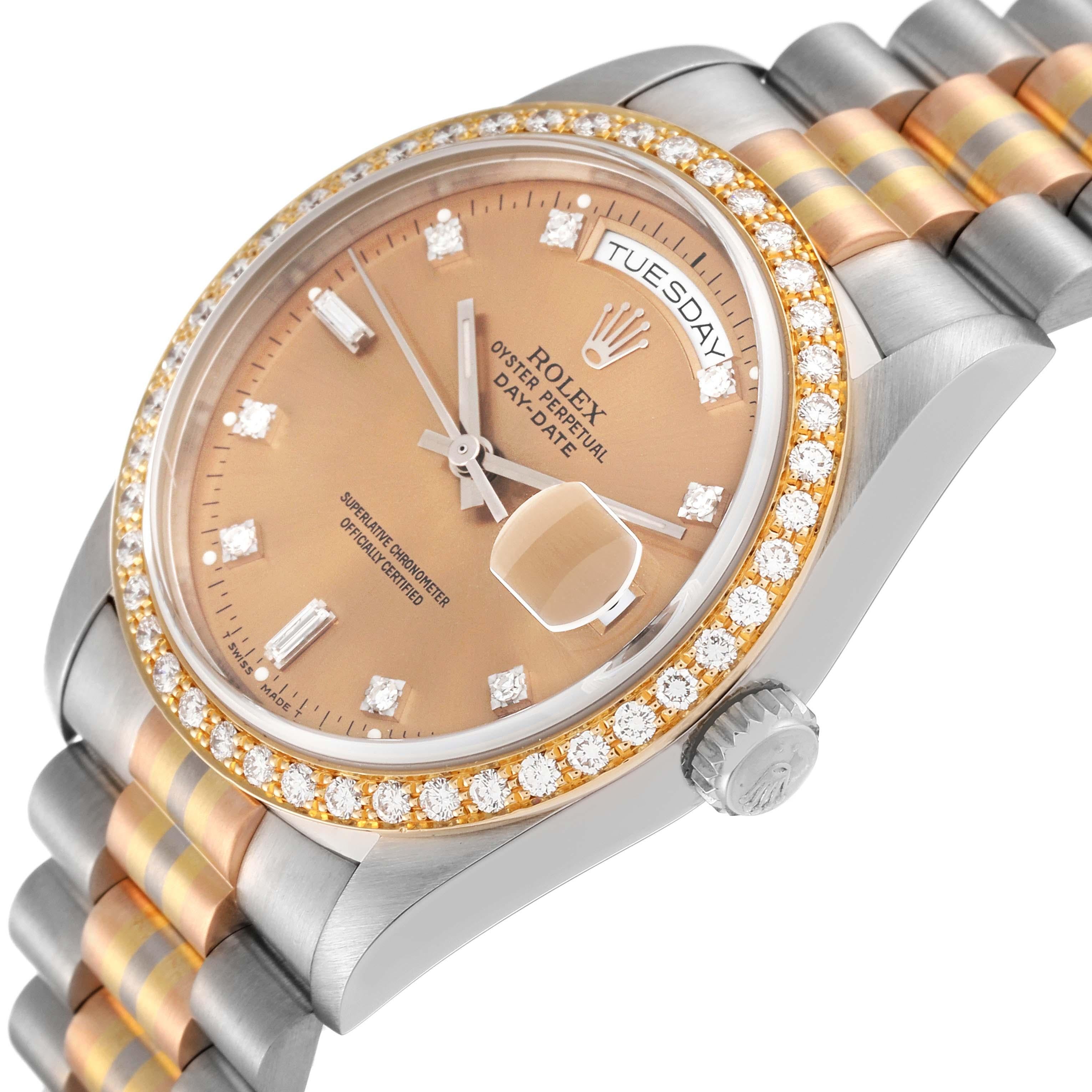 Rolex President Day-Date Tridor White Yellow Rose Gold Diamond Mens Watch 18349 In Excellent Condition For Sale In Atlanta, GA