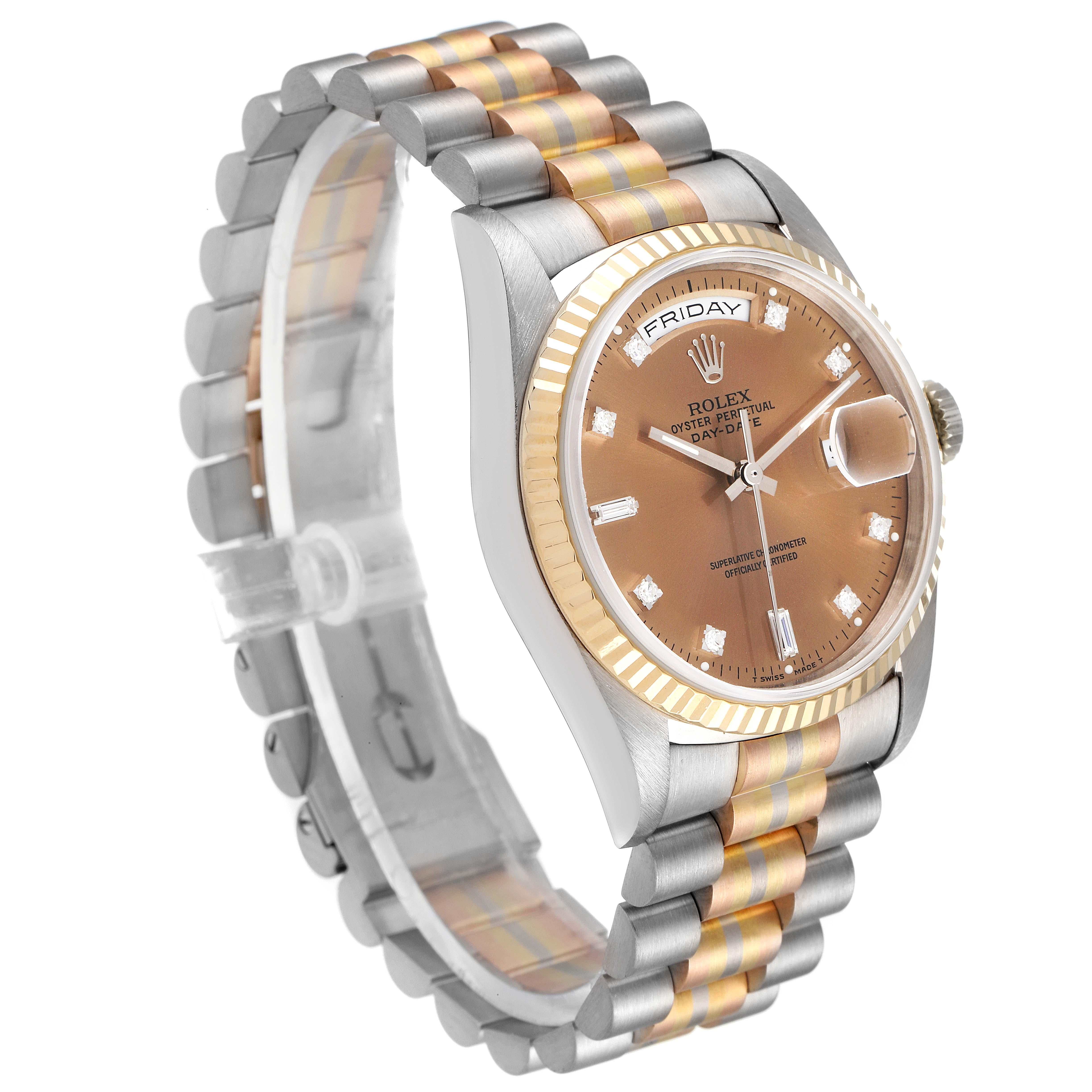 Men's Rolex President Day-Date Tridor White Yellow Rose Gold Diamond Watch 18239 For Sale