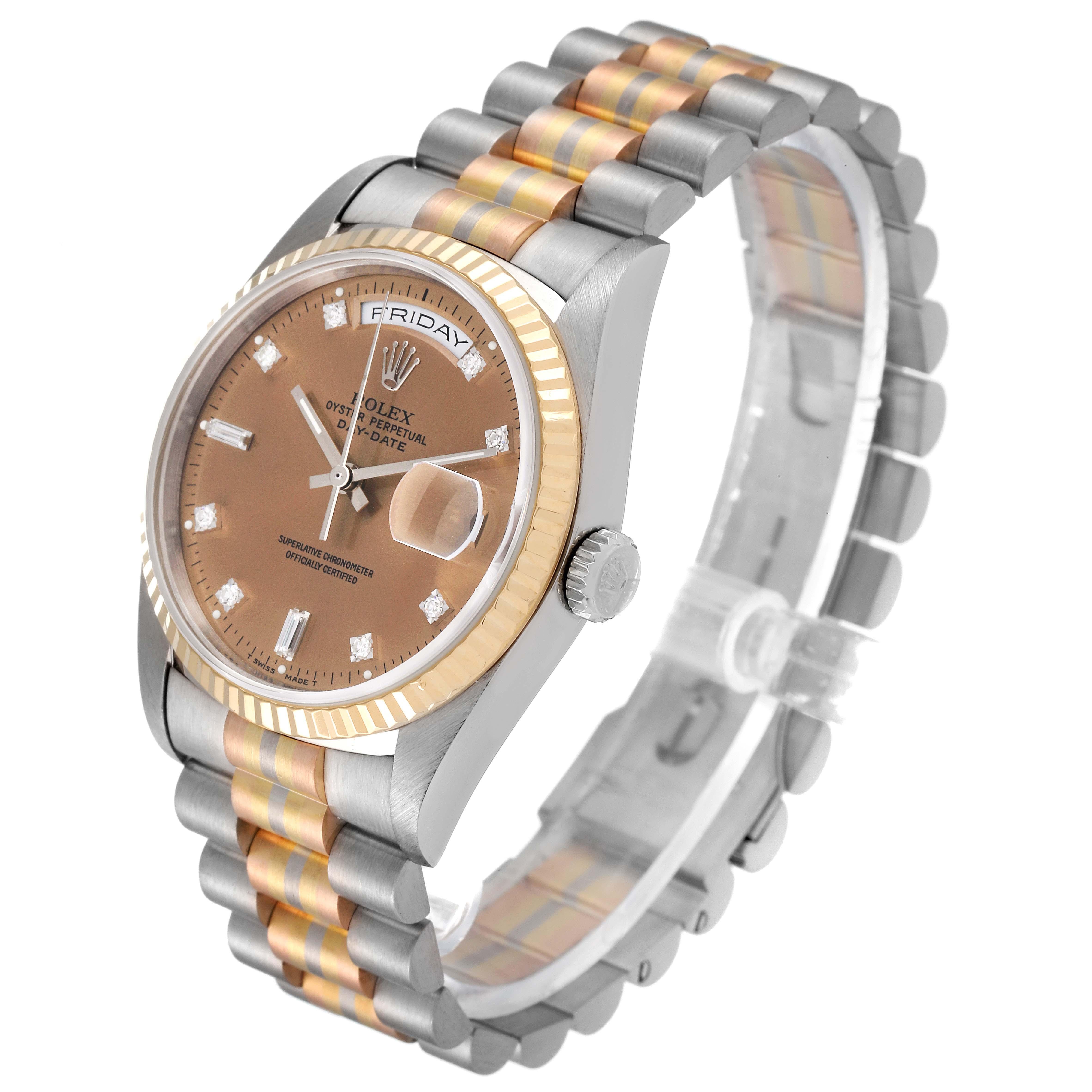 Rolex President Day-Date Tridor White Yellow Rose Gold Diamond Watch 18239 For Sale 1