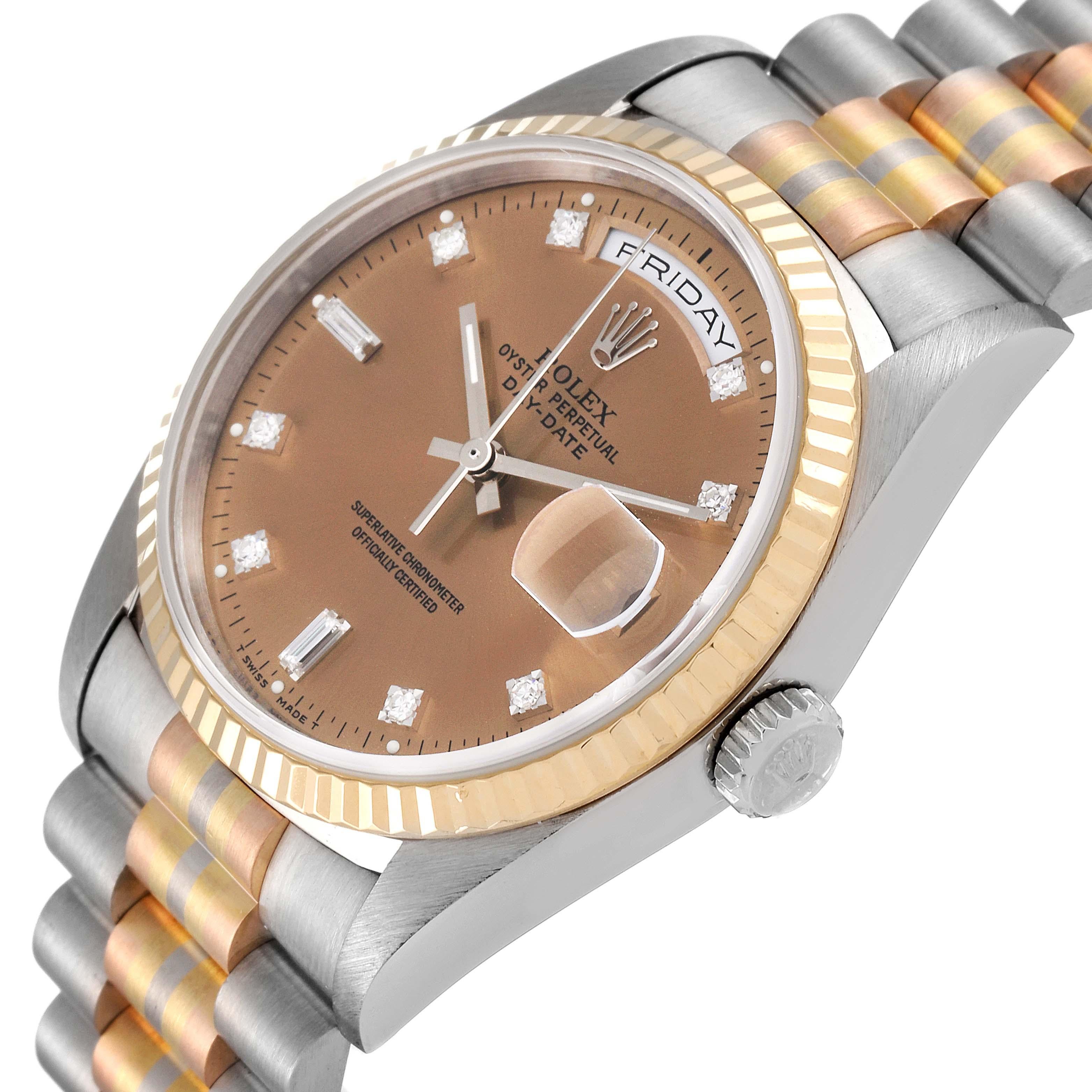 Rolex President Day-Date Tridor White Yellow Rose Gold Diamond Watch 18239 For Sale 2