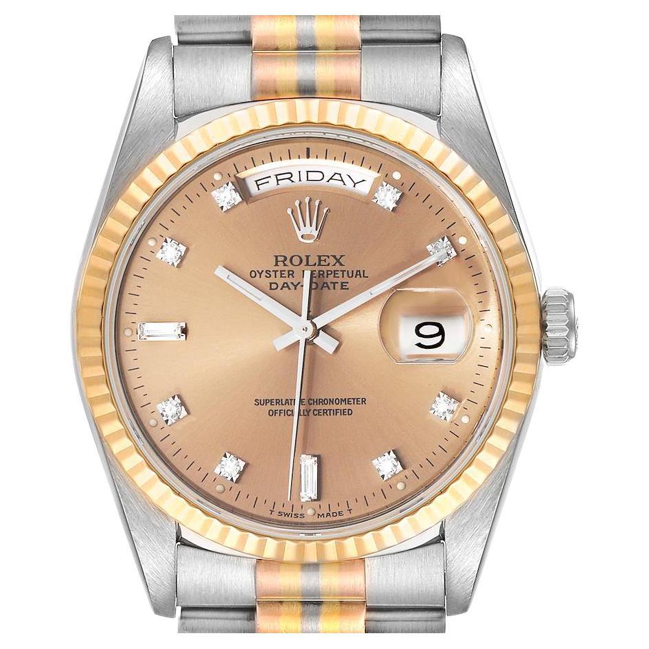Rolex President Day-Date Tridor White Yellow Rose Gold Diamond Watch 18239 For Sale