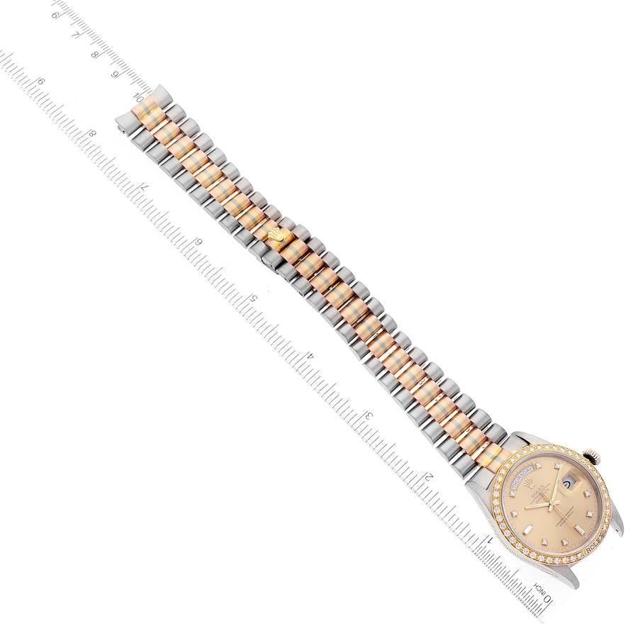 Rolex President Day-Date Tridor White Yellow Rose Gold Diamond Watch 18349 5