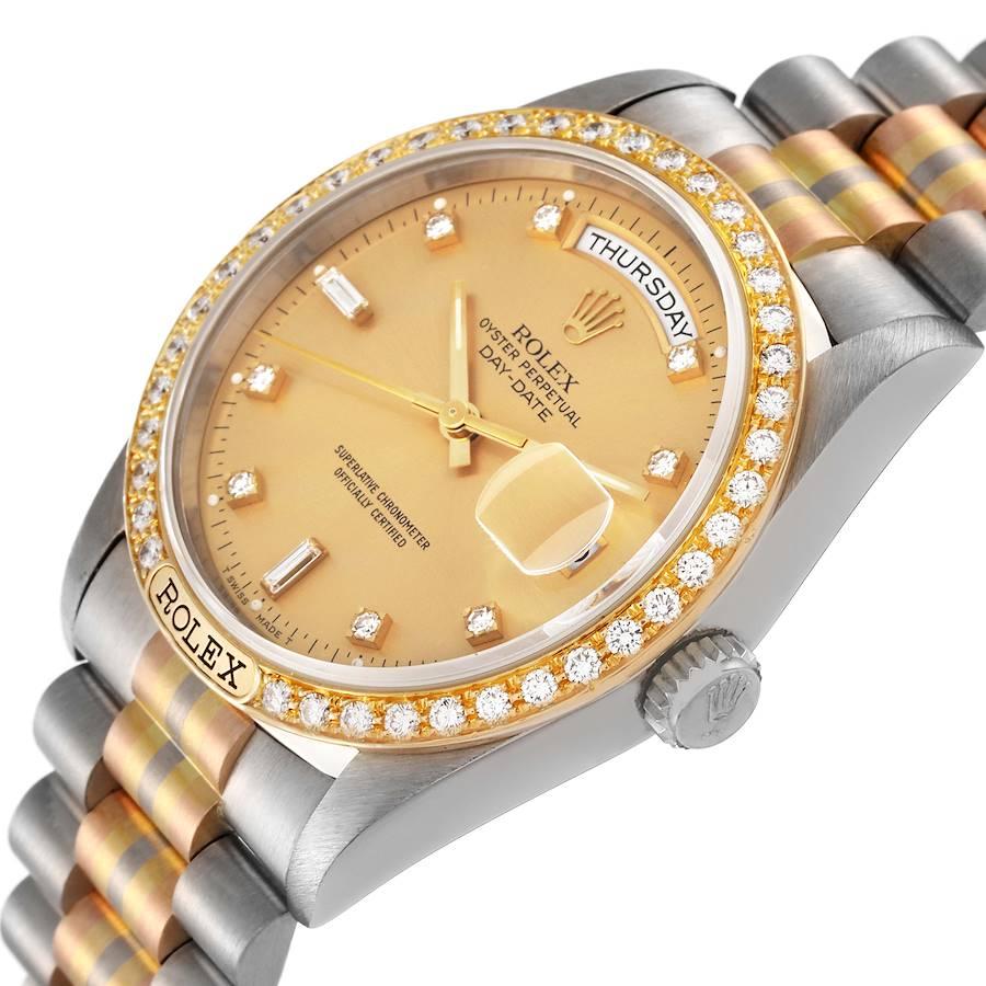 Men's Rolex President Day-Date Tridor White Yellow Rose Gold Diamond Watch 18349