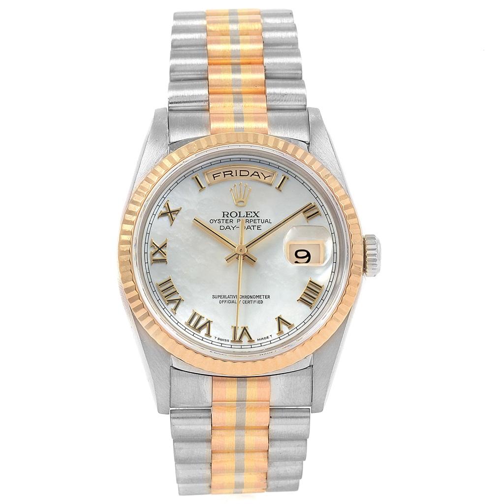 Rolex President Day Date Tridor White Yellow Rose Gold Men s Watch 18239 For Sale at 1stDibs rolex tridor day date rolex day date tridor