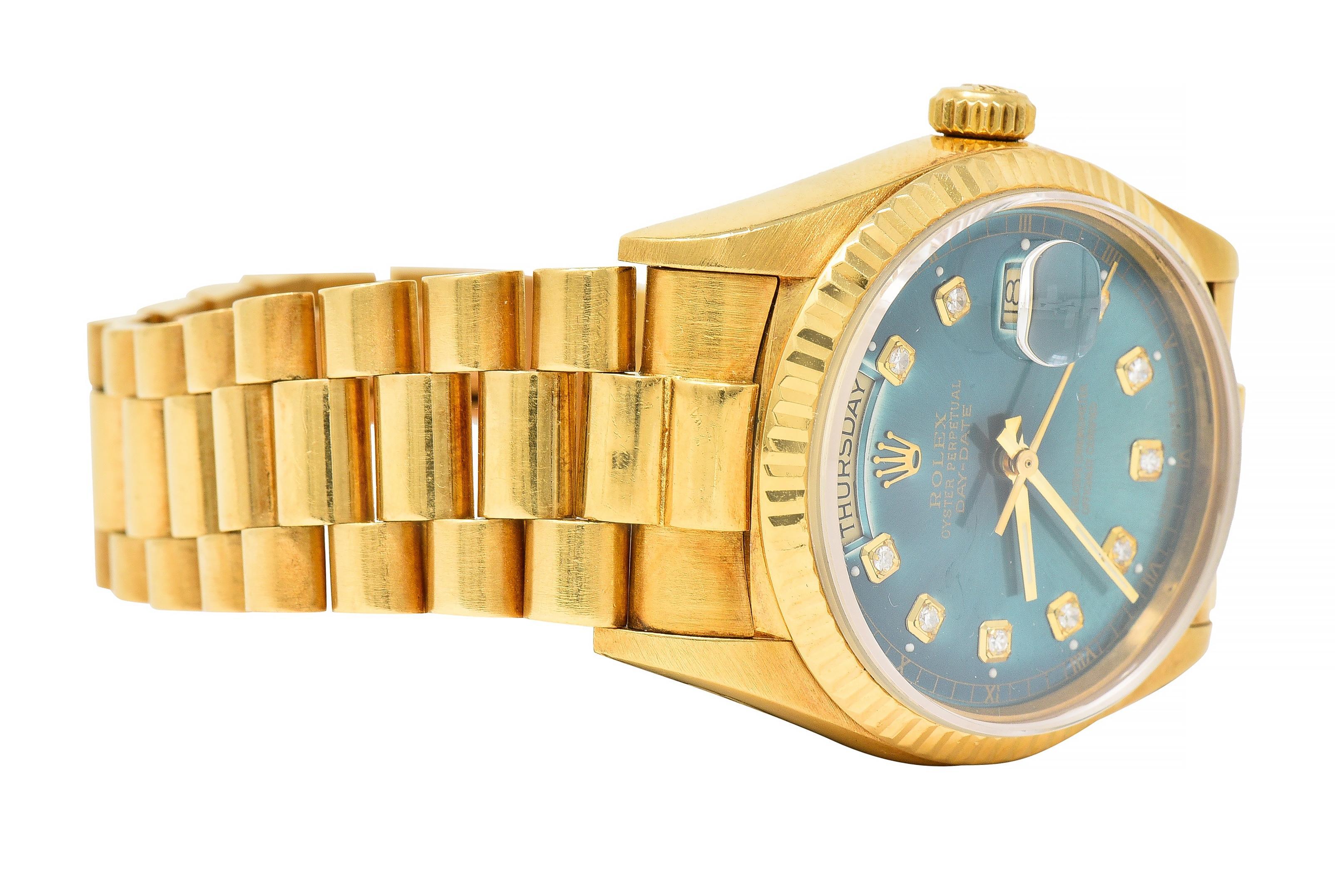 Rolex President Day-Date Vintage Herrenuhr mit grünem Zifferblatt und Diamant Unisex-Uhr im Angebot 1