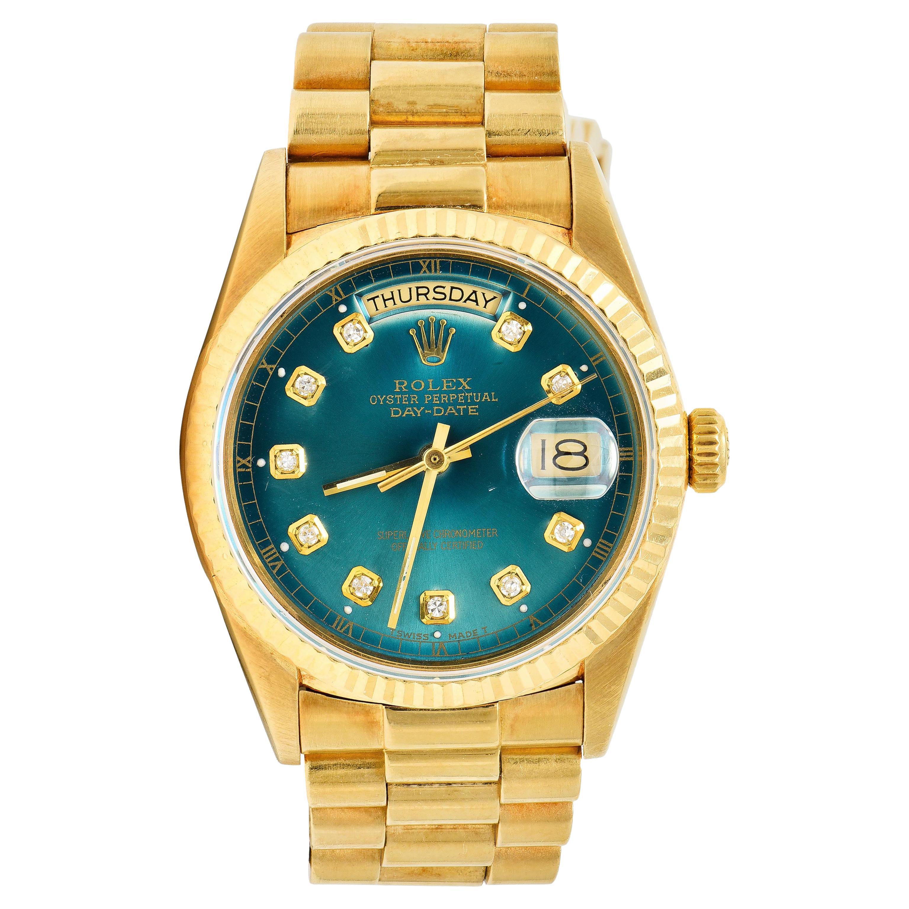 Rolex President Day-Date Vintage Herrenuhr mit grünem Zifferblatt und Diamant Unisex-Uhr im Angebot