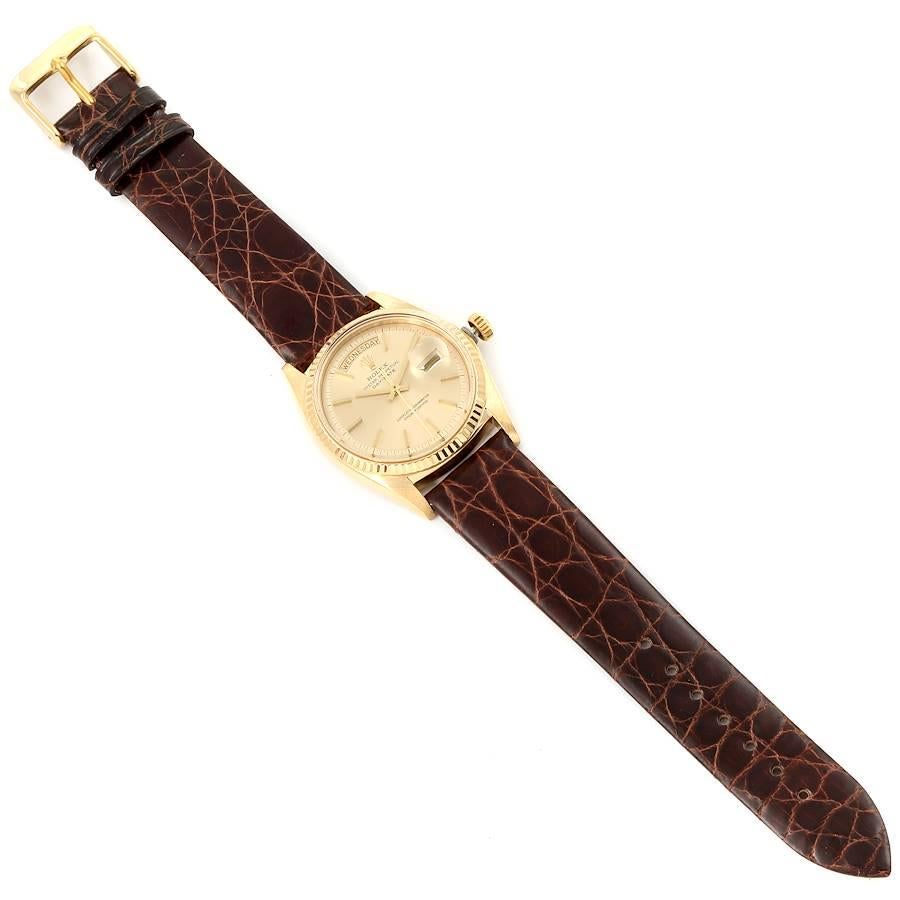 Rolex President Day-Date Vintage Yellow Gold Brown Strap Men's Watch 1803 7