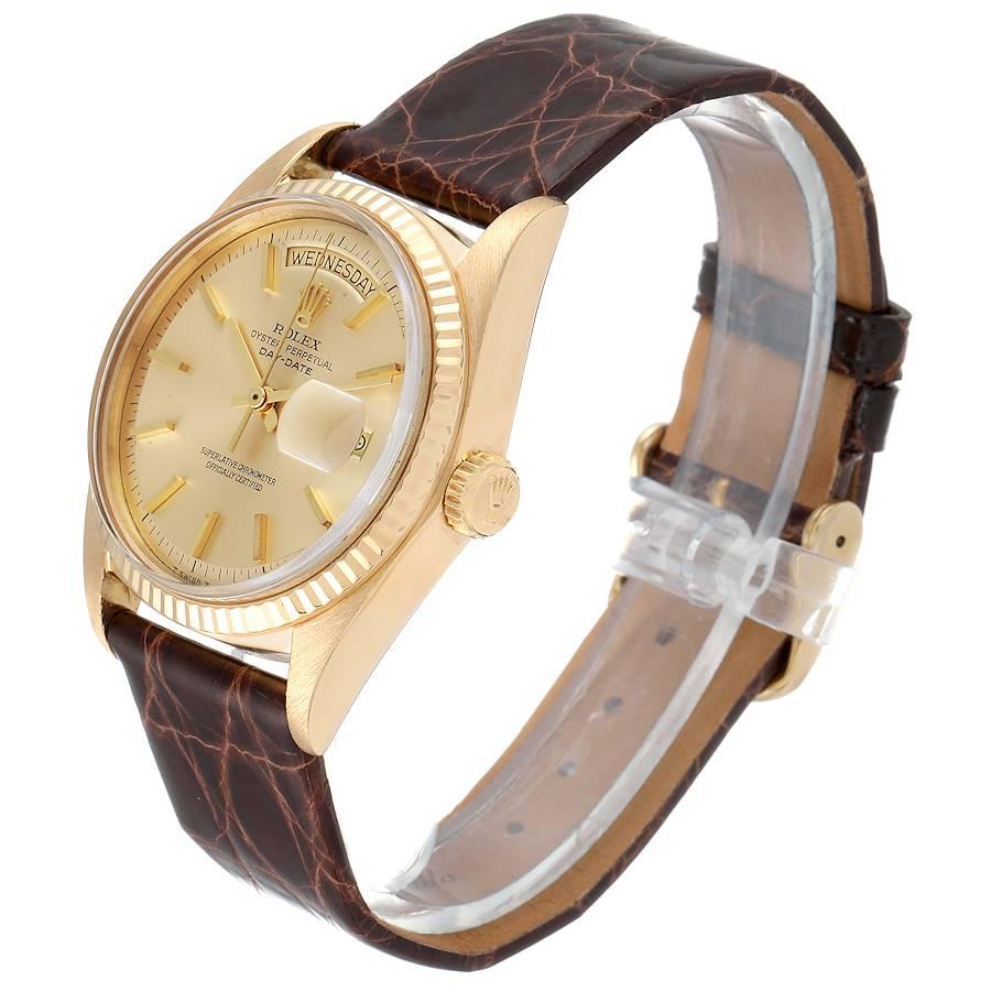 Rolex President Day-Date Vintage Yellow Gold Brown Strap Men's Watch 1803 1