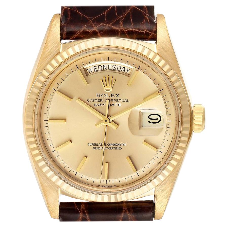 Rolex President Day-Date Vintage Yellow Gold Brown Strap Men's Watch 1803