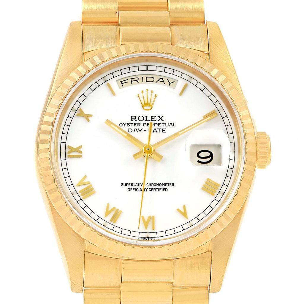 Rolex President Day Date White Dial Yellow Gold Watch 18238 Box Papers 1