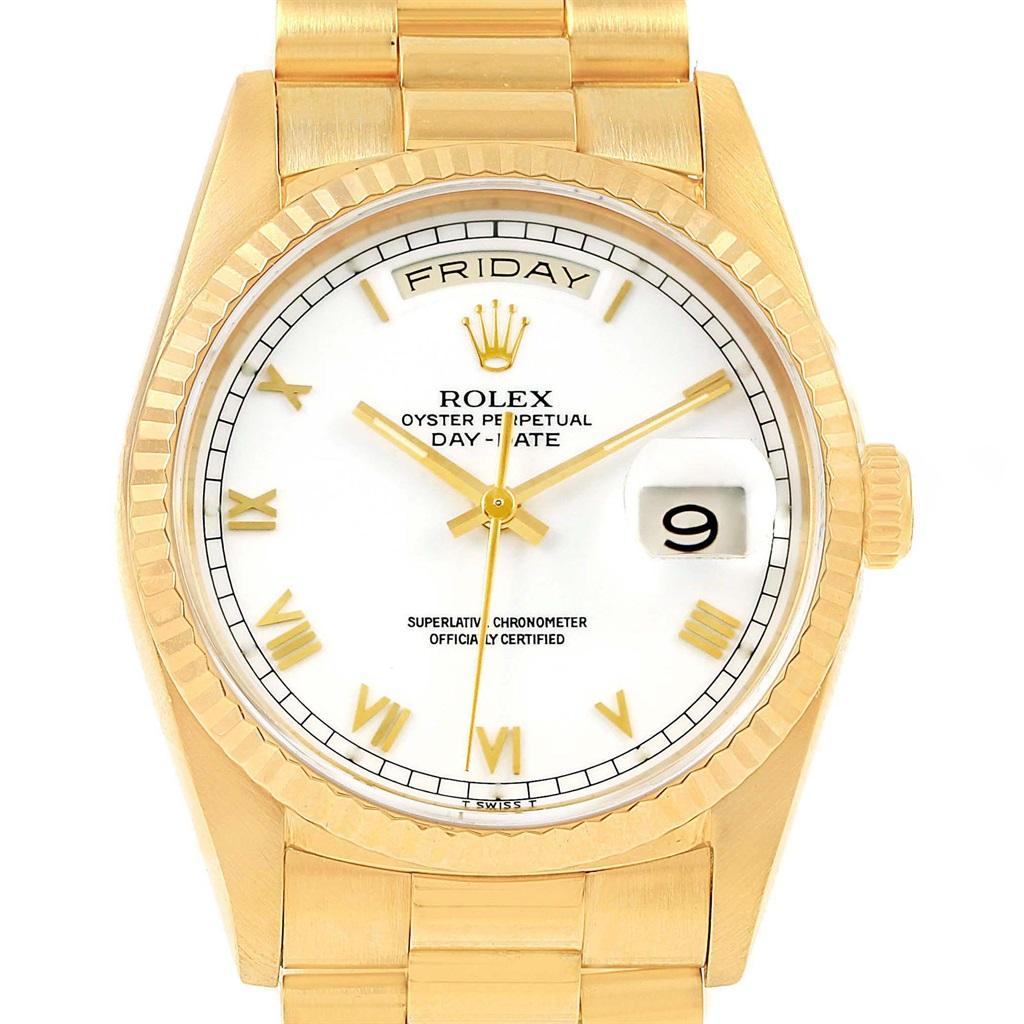 Rolex President Day Date White Dial Yellow Gold Watch 18238 Box Papers