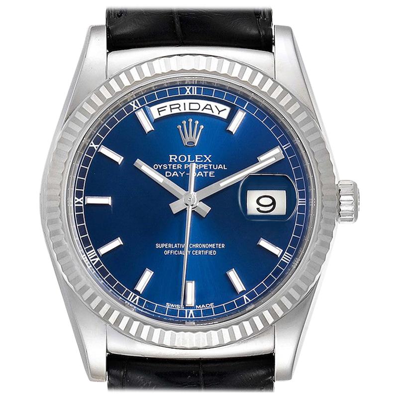 Rolex President Day-Date White Gold Blue Dial Men's Watch 118139