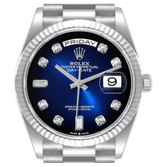 Used Rolex President Day-Date White Gold Blue Diamond Dial Mens Watch 128239 Unworn