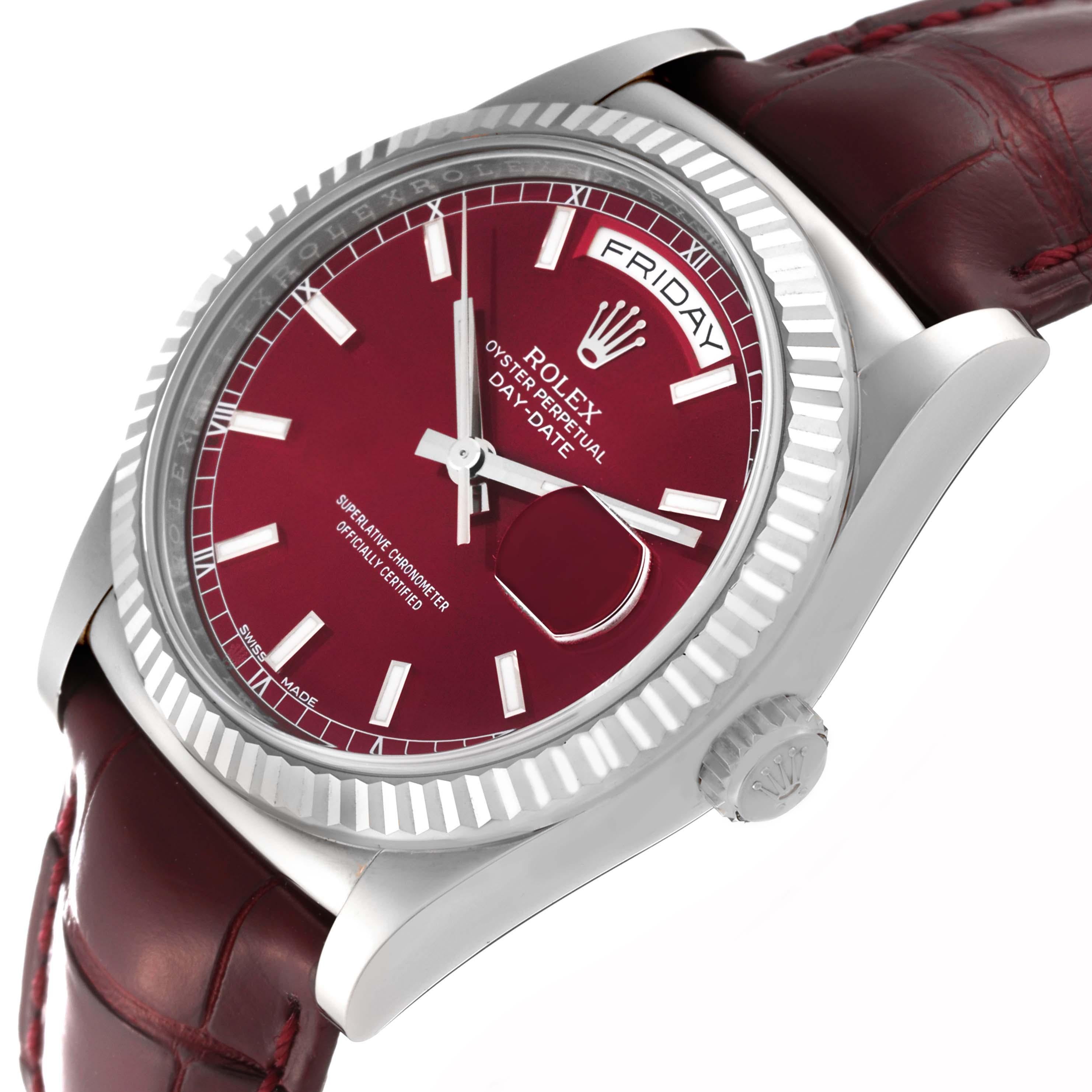 Men's Rolex President Day-Date White Gold Burgundy Dial Mens Watch 118139 Box Card