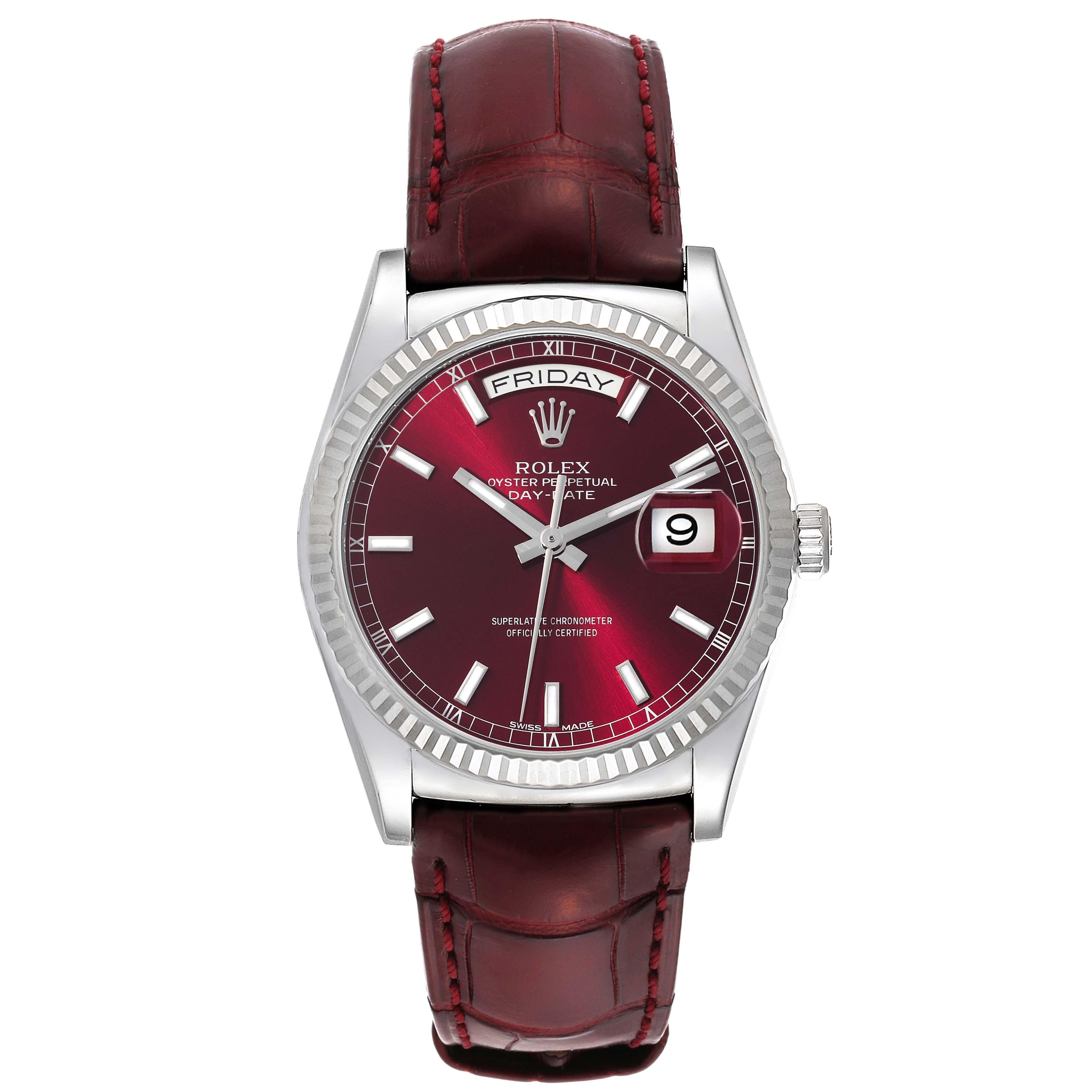 Rolex President Day-Date White Gold Burgundy Dial Mens Watch 118139 Box Card 2