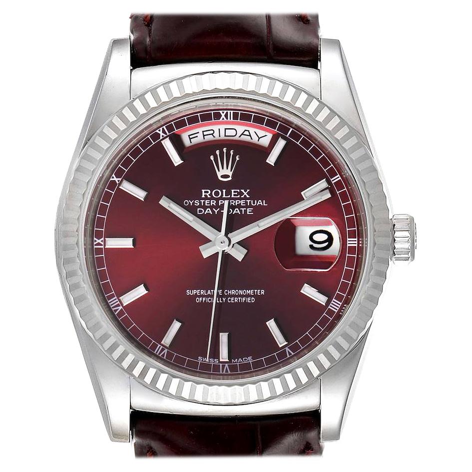 Rolex President Day-Date White Gold Burgundy Dial Watch 118139 Box Card