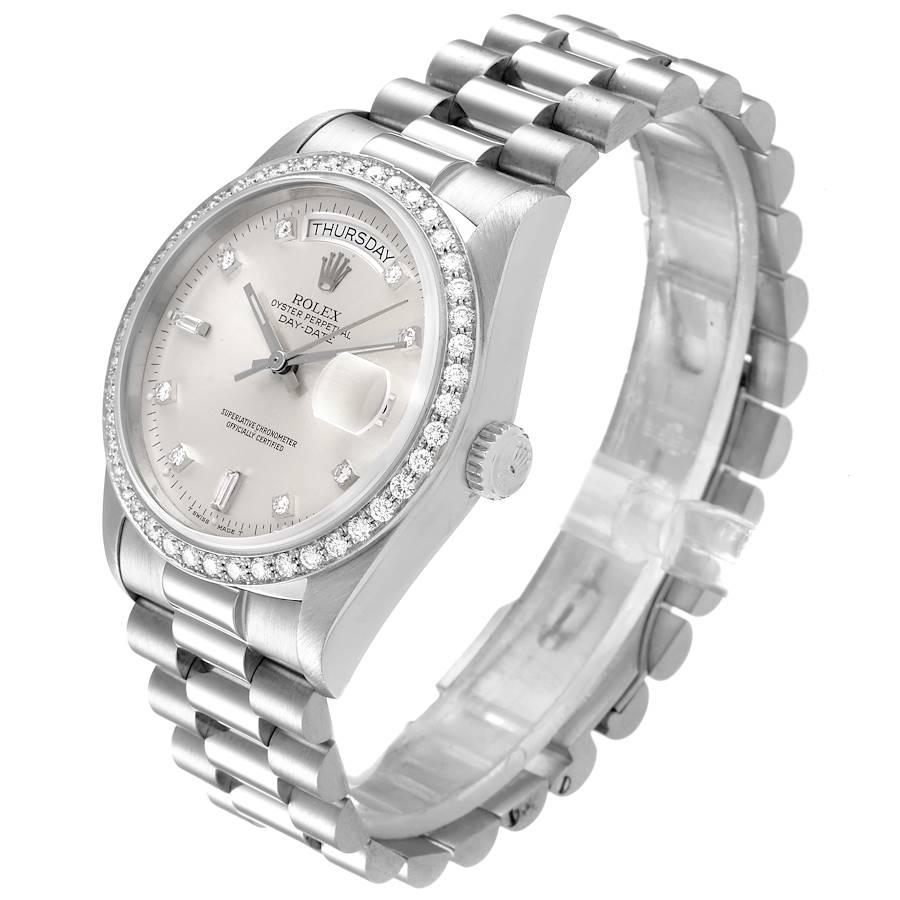 Rolex President Day-Date White Gold Diamond Dial Bezel Watch 18049 In Excellent Condition In Atlanta, GA