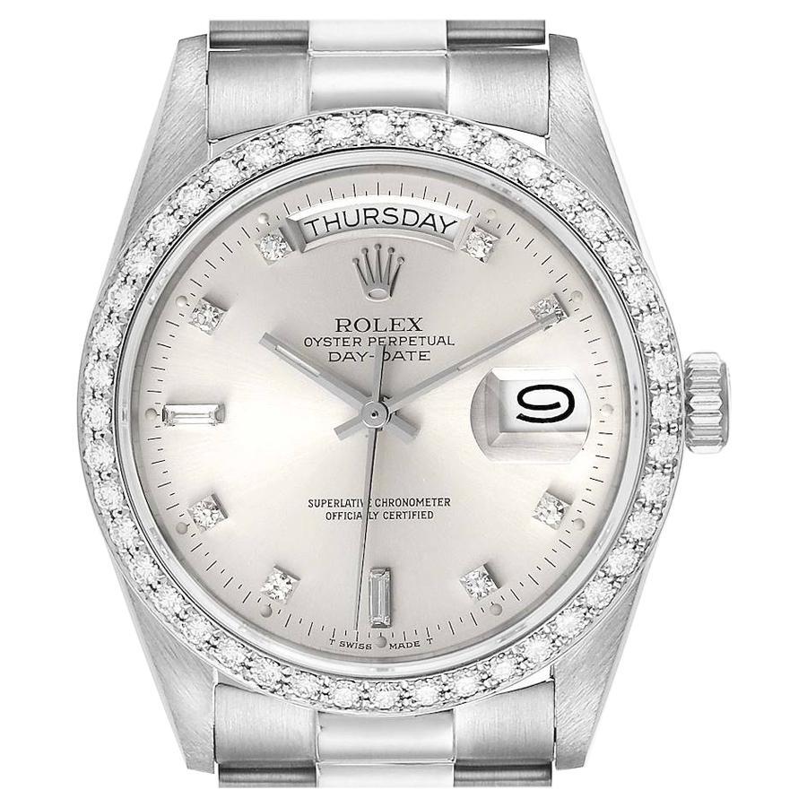 Rolex President Day-Date White Gold Diamond Dial Bezel Watch 18049