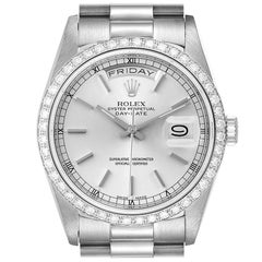 Rolex President Day-Date White Gold Diamond Dial Bezel Watch 18349