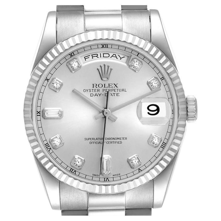 Rolex President Day-Date White Gold Diamond Dial Mens Watch 118239 Box ...