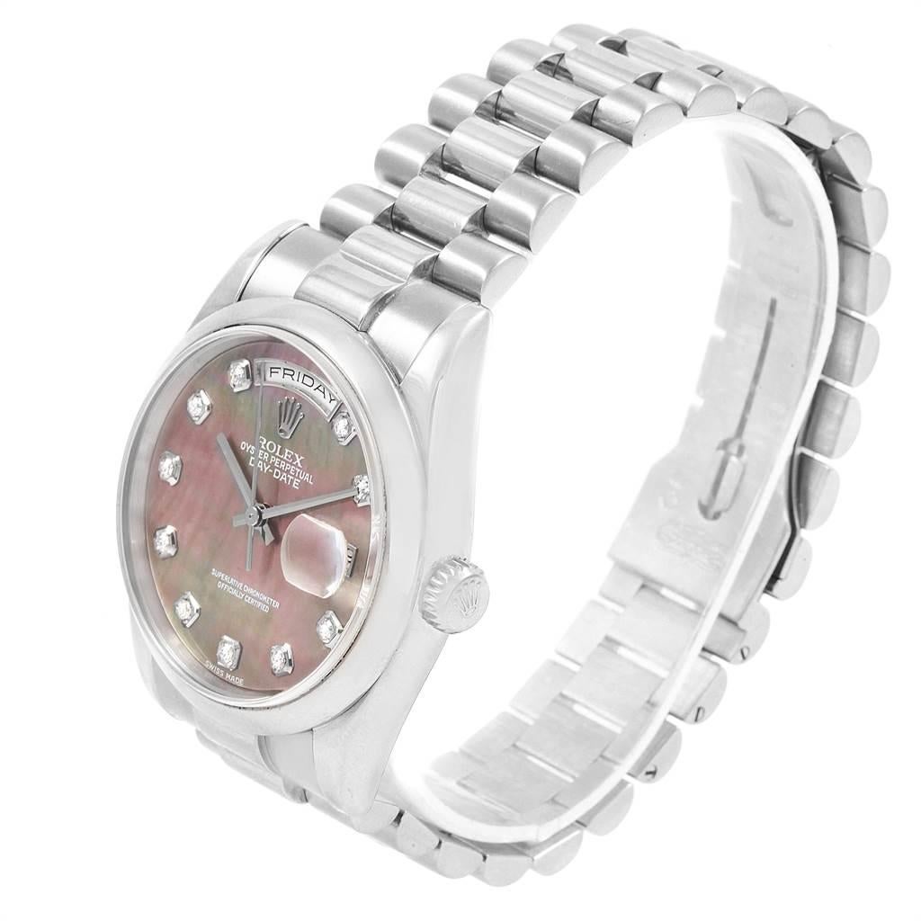 Rolex President Day-Date White Gold Mother of Pearl Diamond Men's Watch 118209 For Sale 2