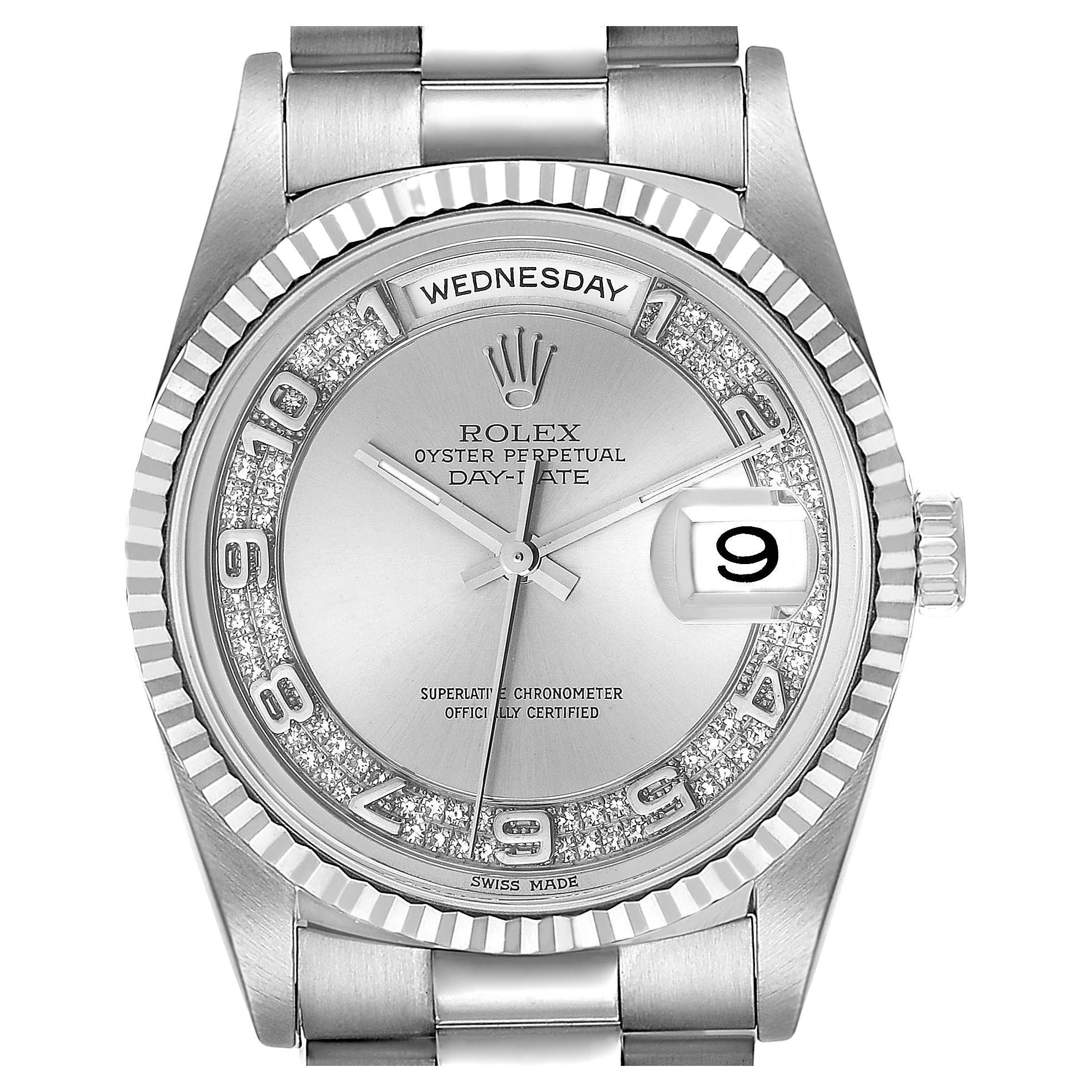 Rolex President Day-Date Or blanc Cadran Myriade Diamants Montre Homme 18239 en vente