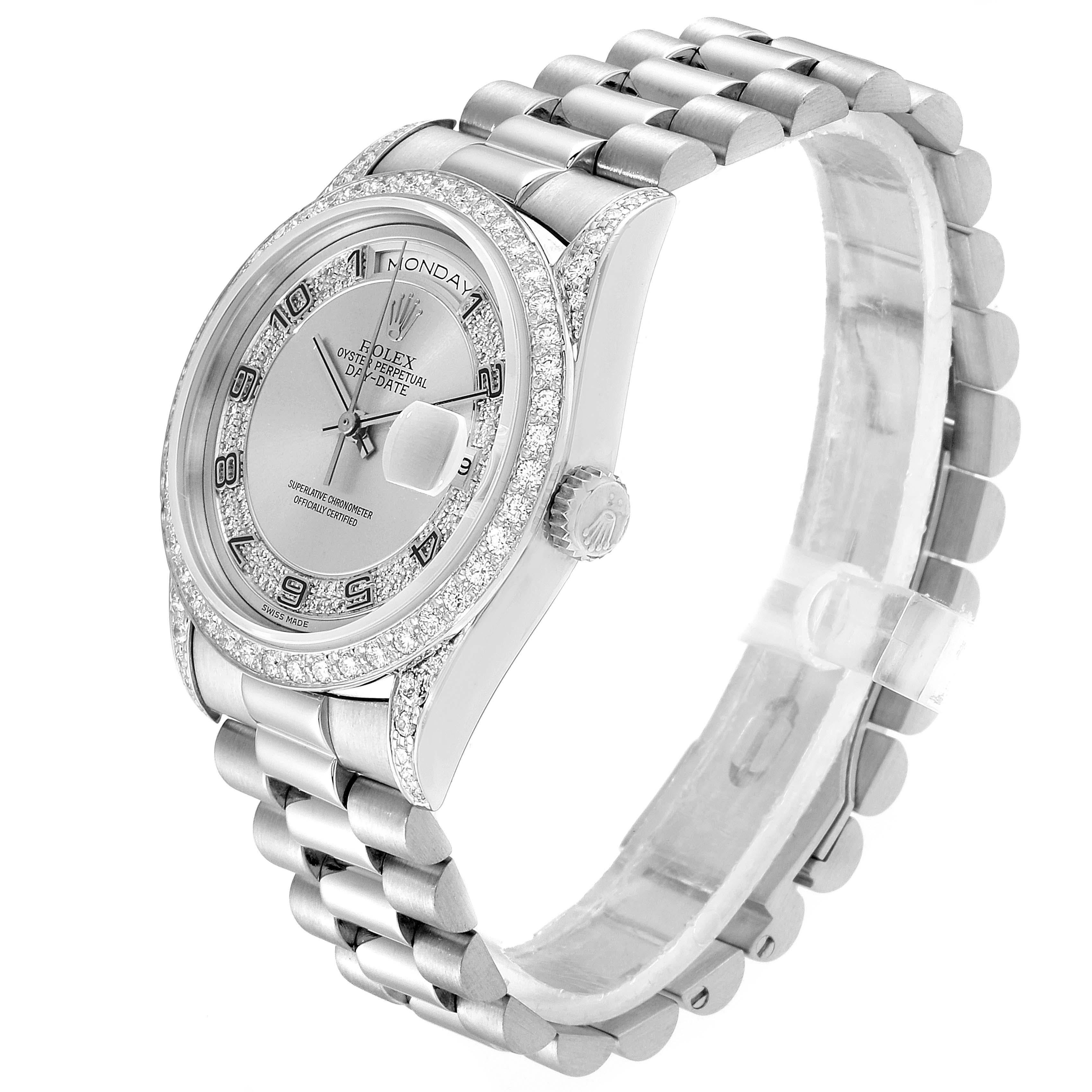 Rolex President Day-Date White Gold Myriad Diamond Men's Watch 18389 In Excellent Condition For Sale In Atlanta, GA
