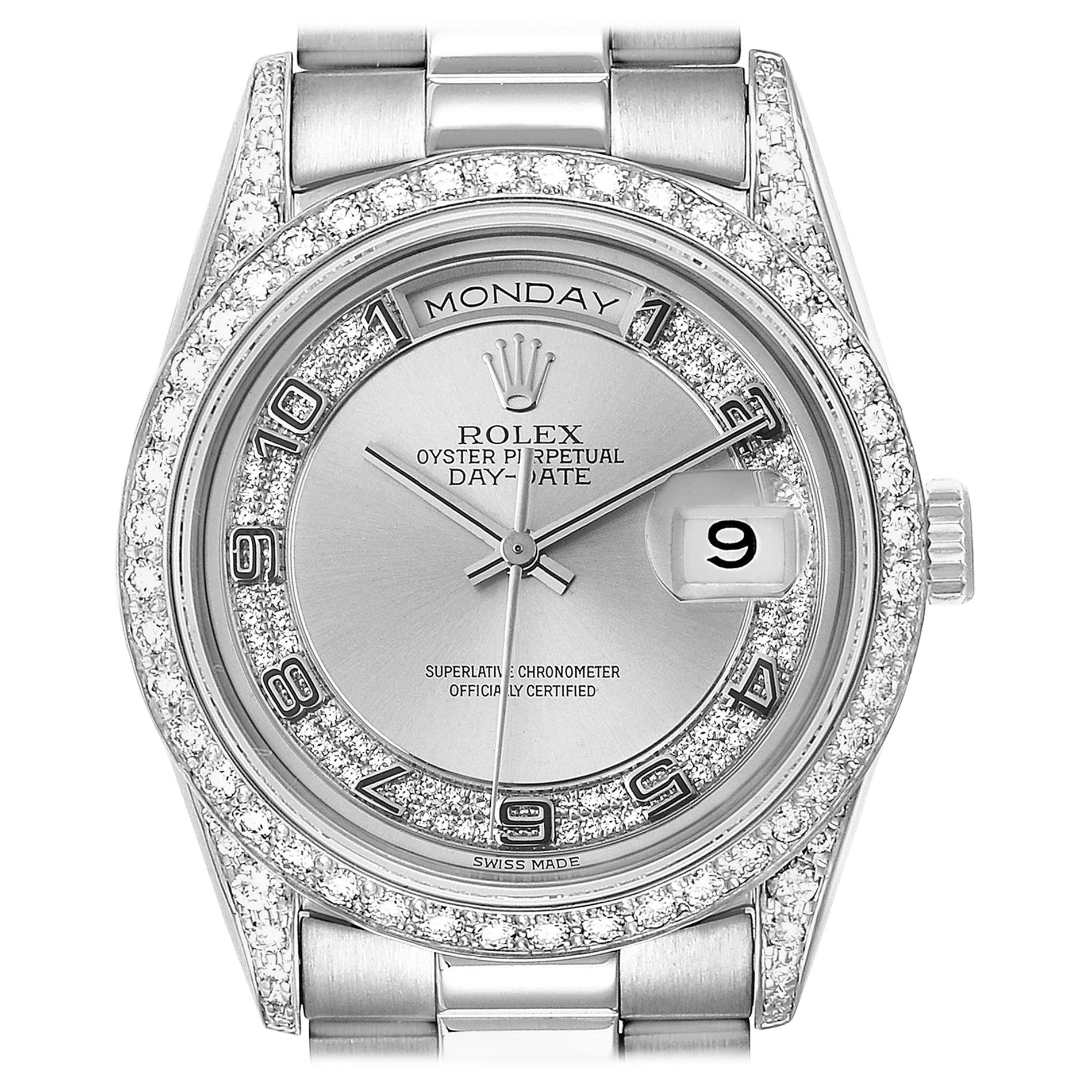 Rolex President Day-Date White Gold Myriad Diamond Men's Watch 18389 For Sale