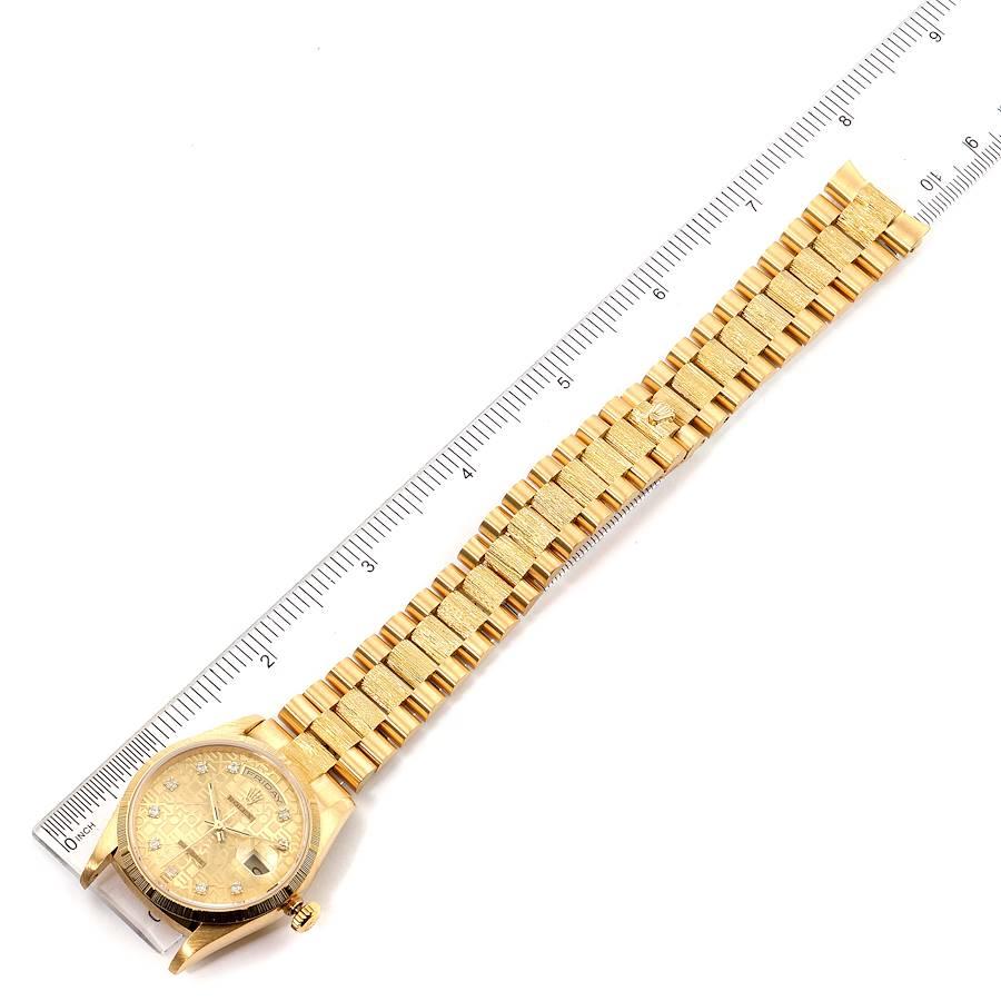 Rolex President Day-Date Yellow Gold Bark Diamond Dial Men's Watch 18248 For Sale 7