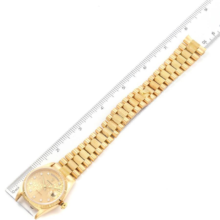 Rolex President Day-Date Yellow Gold Bark Diamond Dial Mens Watch 18248 For Sale 4