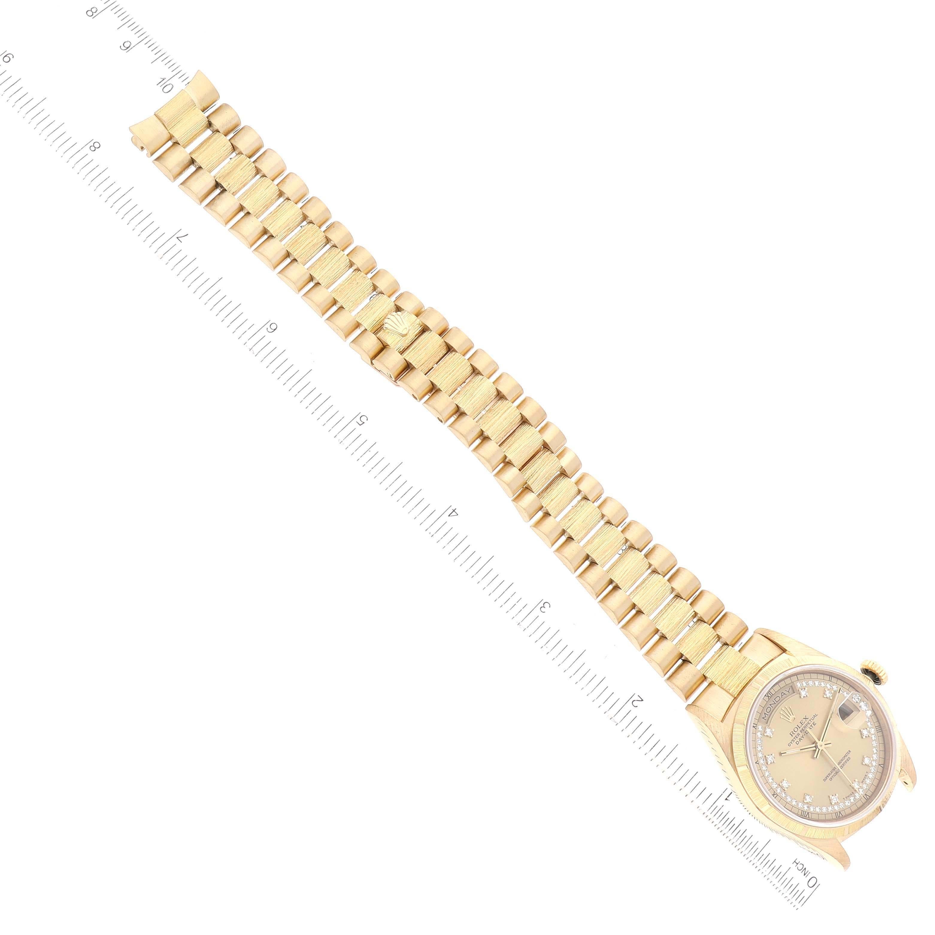 Rolex President Day-Date Or Jaune Écorce Cadran Diamant Montre Homme 18248 en vente 6
