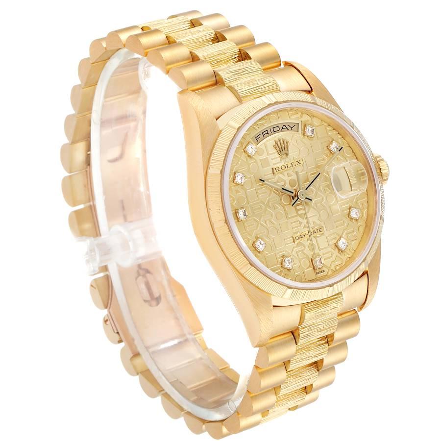 Rolex President Day-Date Yellow Gold Bark Diamond Dial Men's Watch 18248 In Excellent Condition For Sale In Atlanta, GA