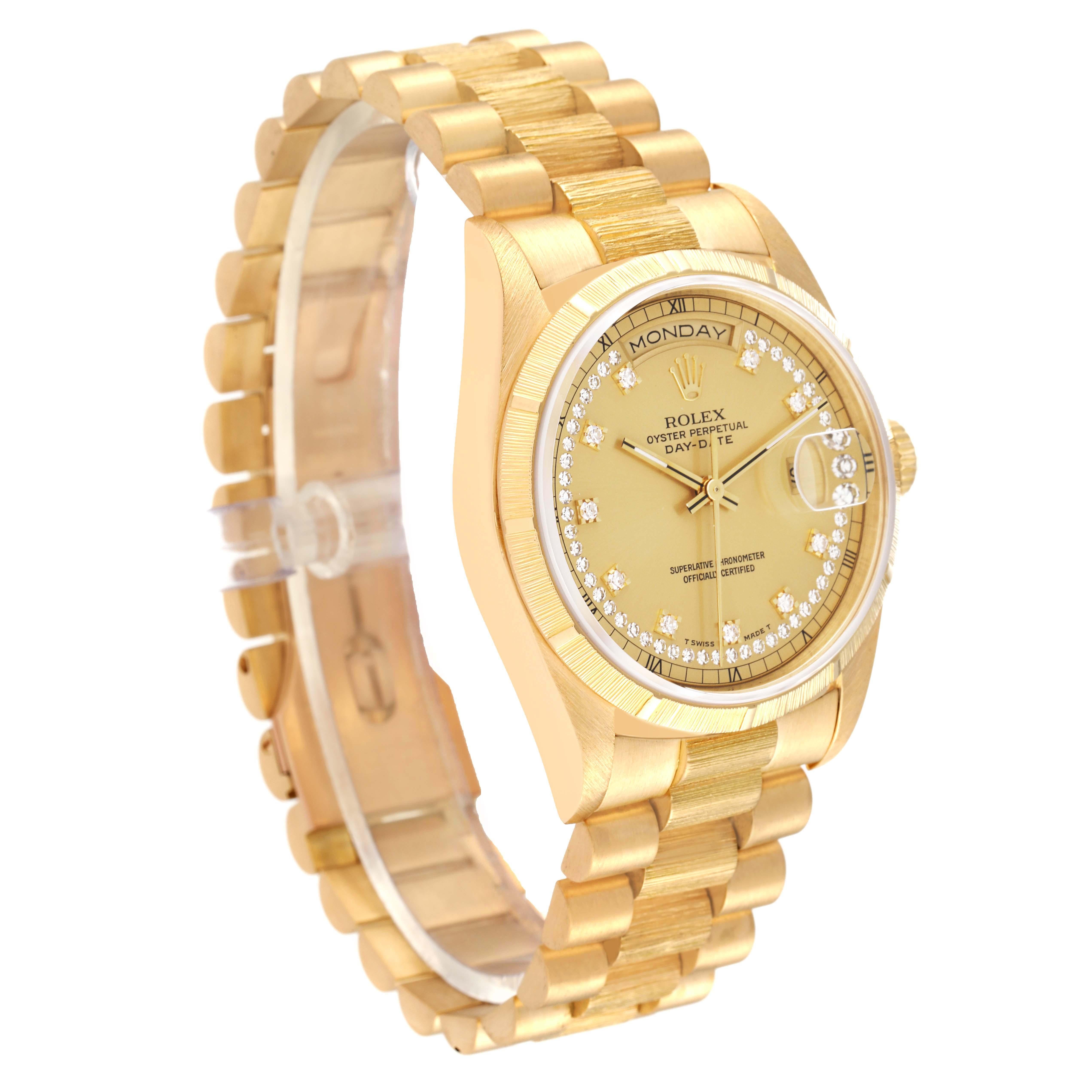 Rolex President Day-Date Yellow Gold Bark Diamond Dial Mens Watch 18248 In Excellent Condition For Sale In Atlanta, GA