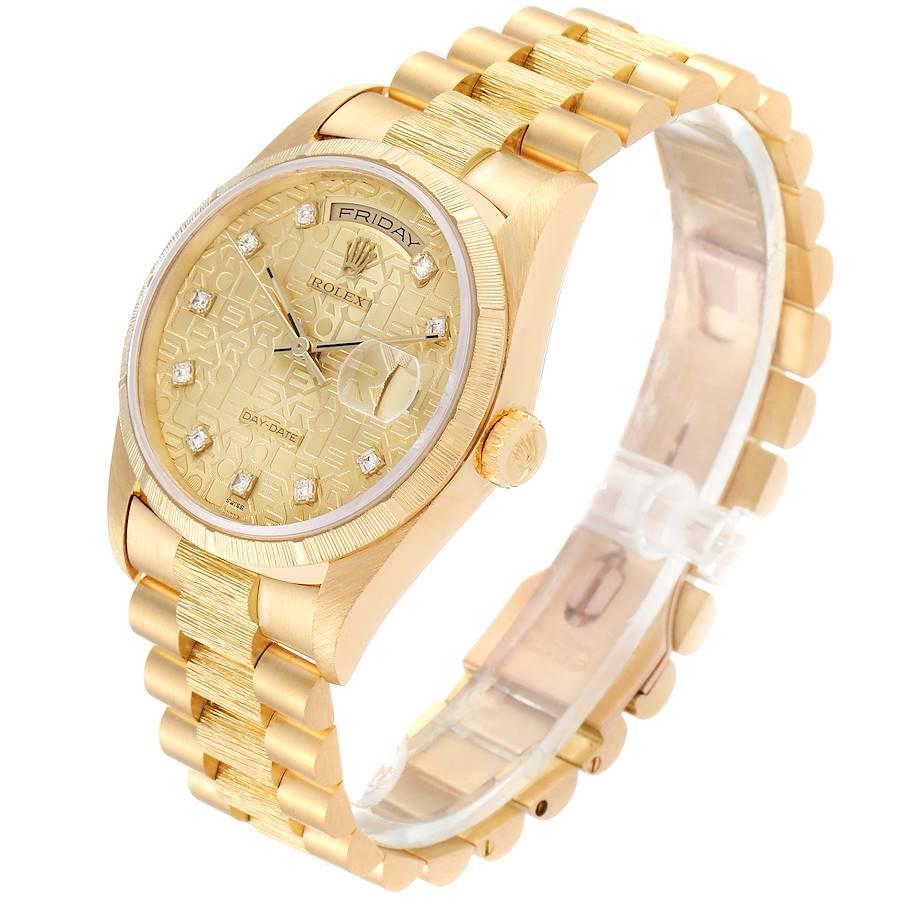 Rolex President Day-Date Yellow Gold Bark Diamond Dial Men's Watch 18248 For Sale 1