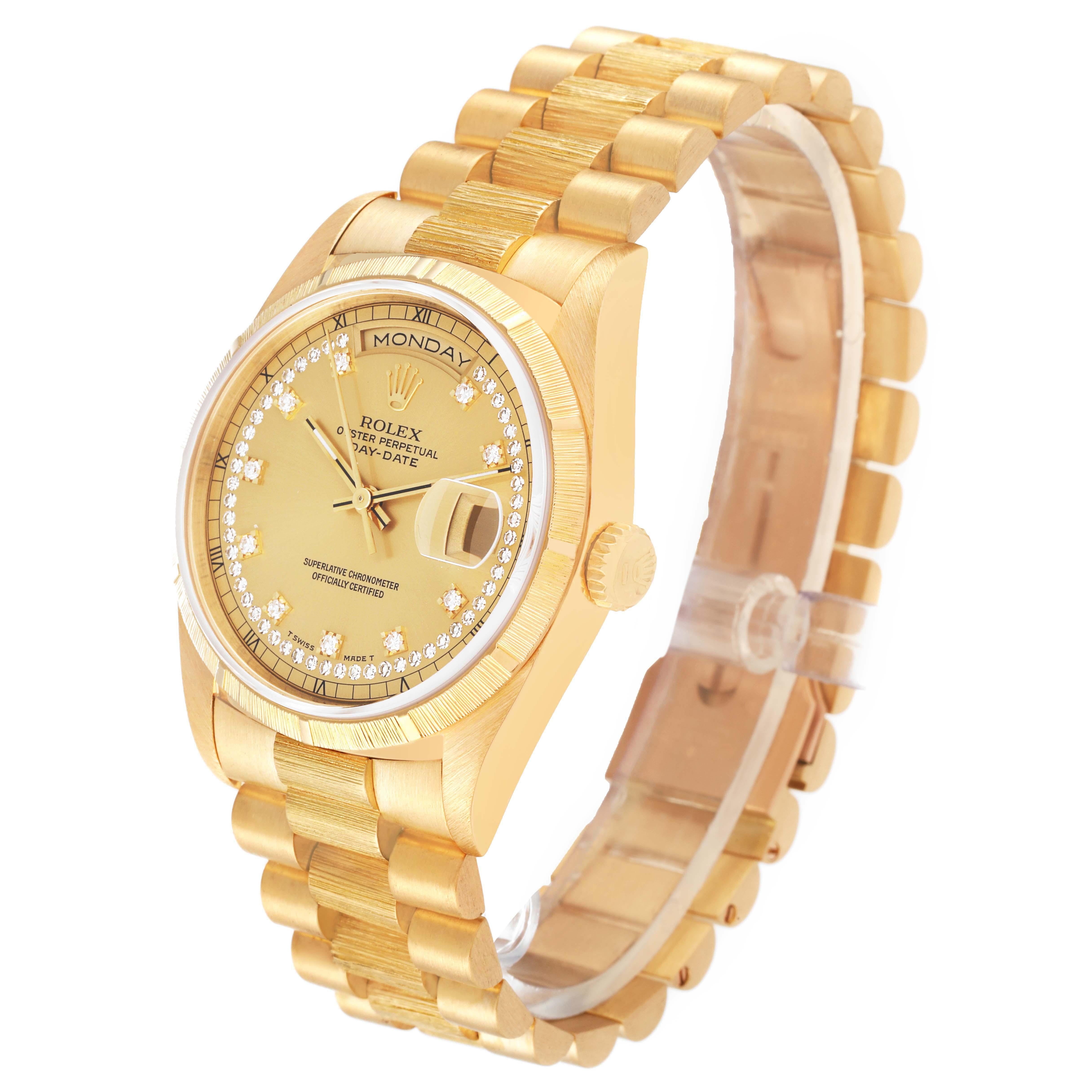 Men's Rolex President Day-Date Yellow Gold Bark Diamond Dial Mens Watch 18248 For Sale