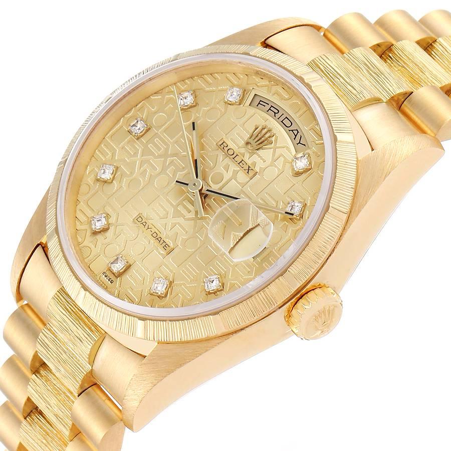 Rolex President Day-Date Yellow Gold Bark Diamond Dial Men's Watch 18248 For Sale 2