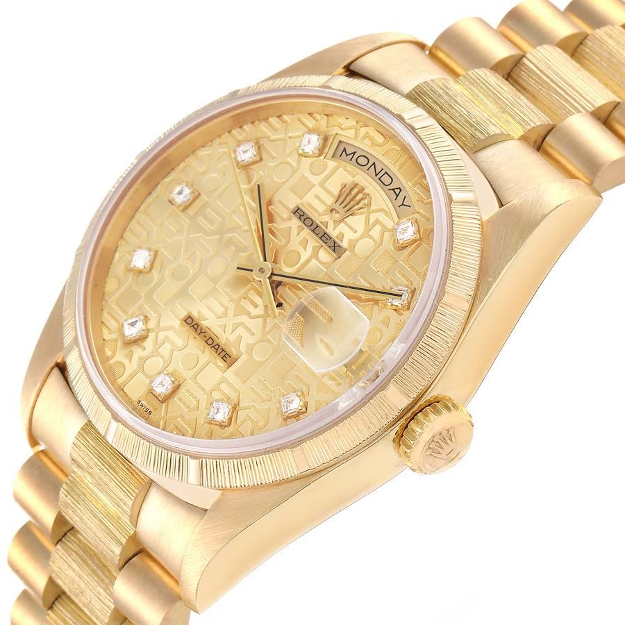 Rolex President Day-Date Yellow Gold Bark Diamond Dial Mens Watch 18248 In Good Condition For Sale In Atlanta, GA