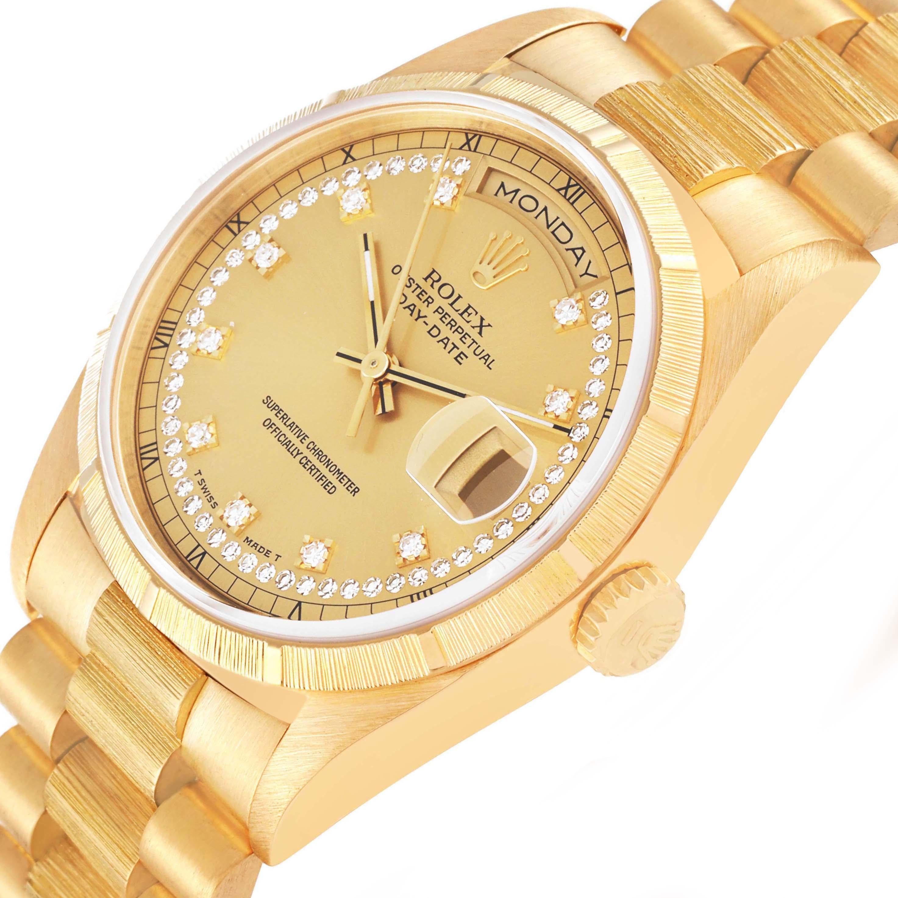 Rolex President Day-Date Yellow Gold Bark Diamond Dial Mens Watch 18248 For Sale 1